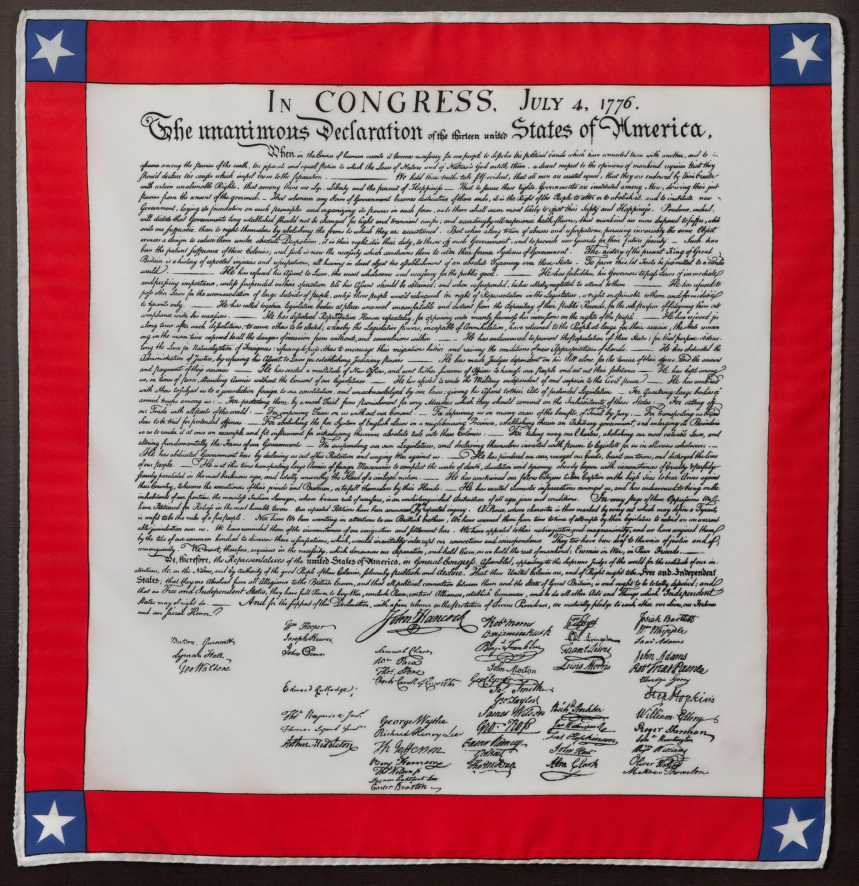 American Declaration of Independence Printed Scarf For Sale