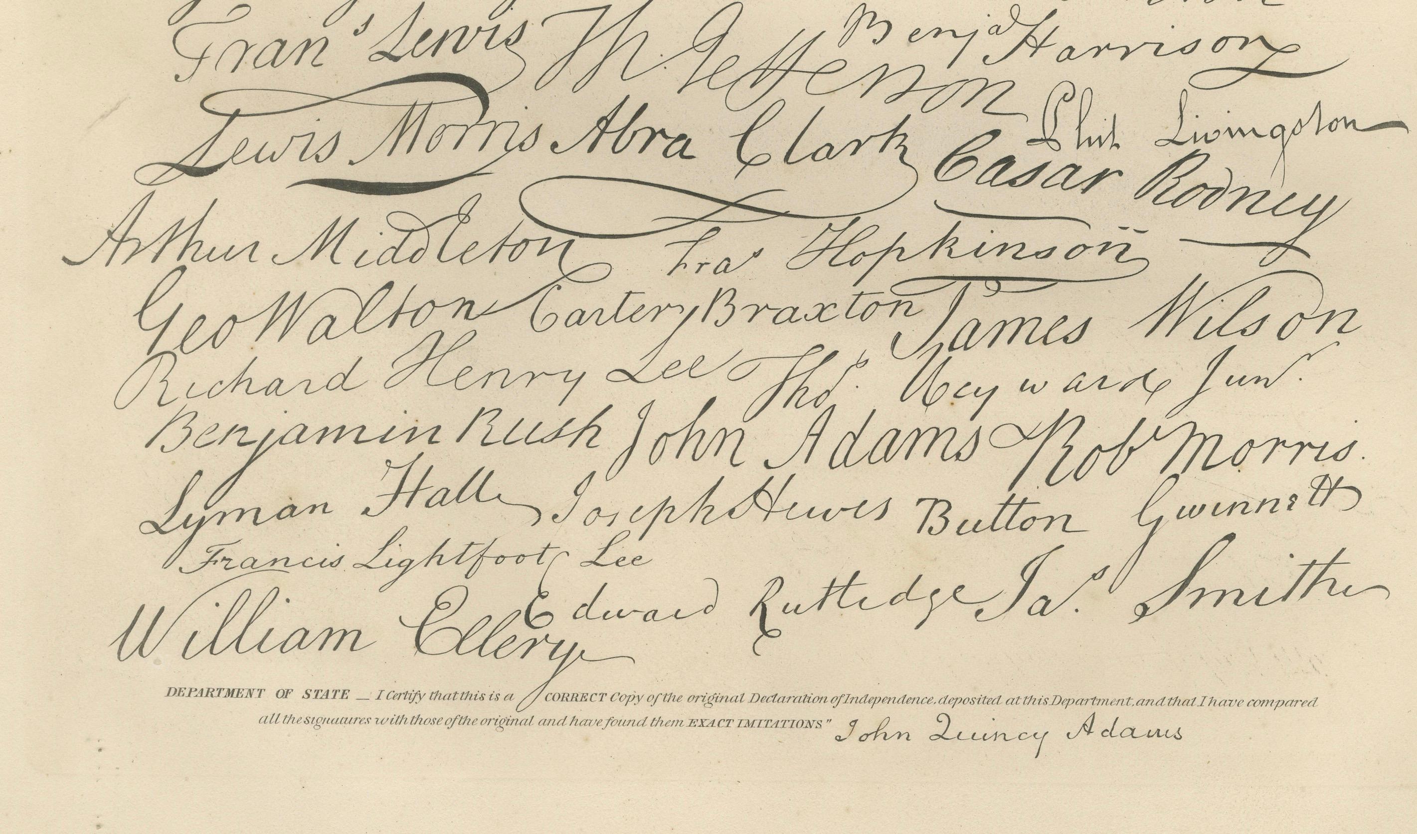 Facsímil de las firmas de la Declaración de Independencia - Grabado de Binns, década de 1850 Papel en venta