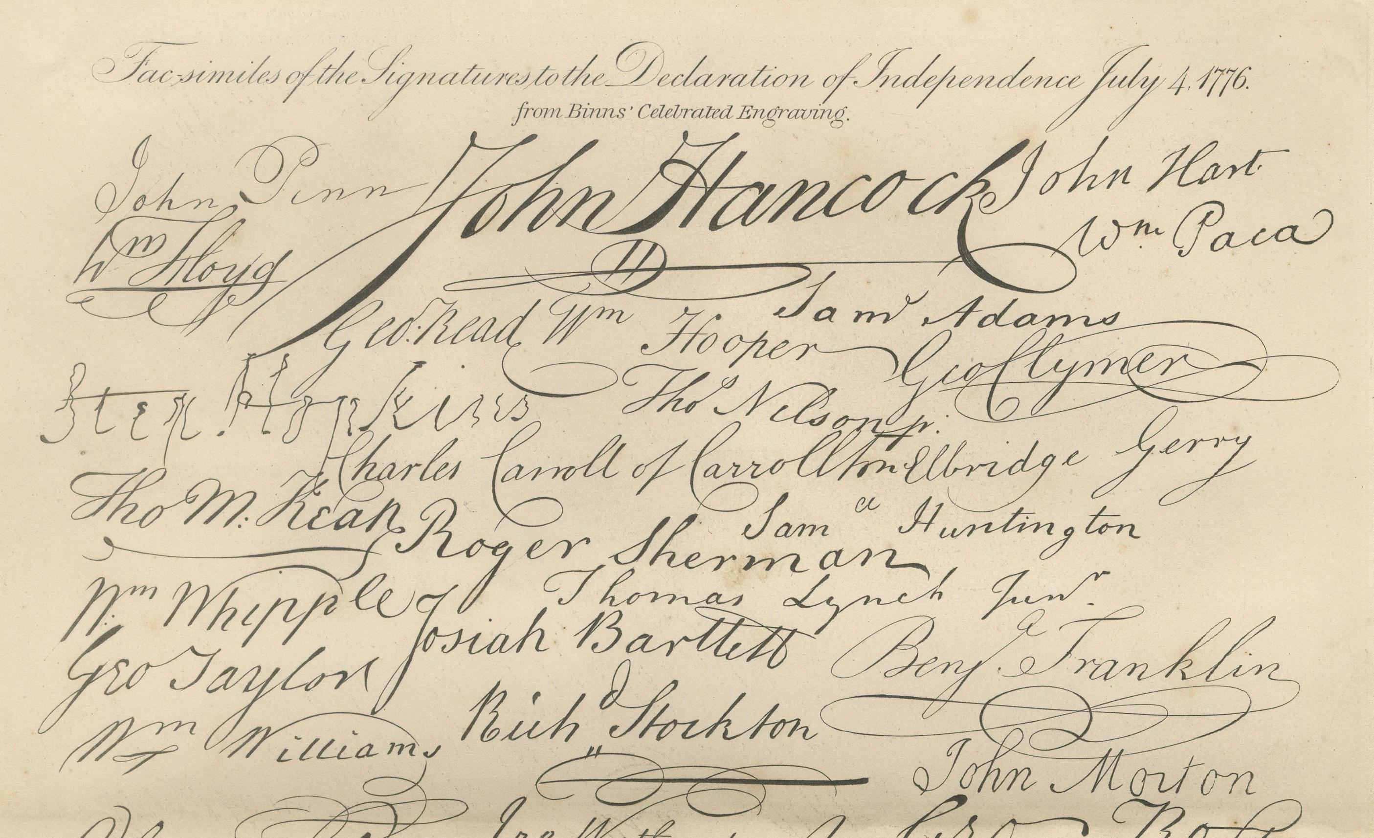 Facsímil de las firmas de la Declaración de Independencia - Grabado de Binns, década de 1850 en venta 2