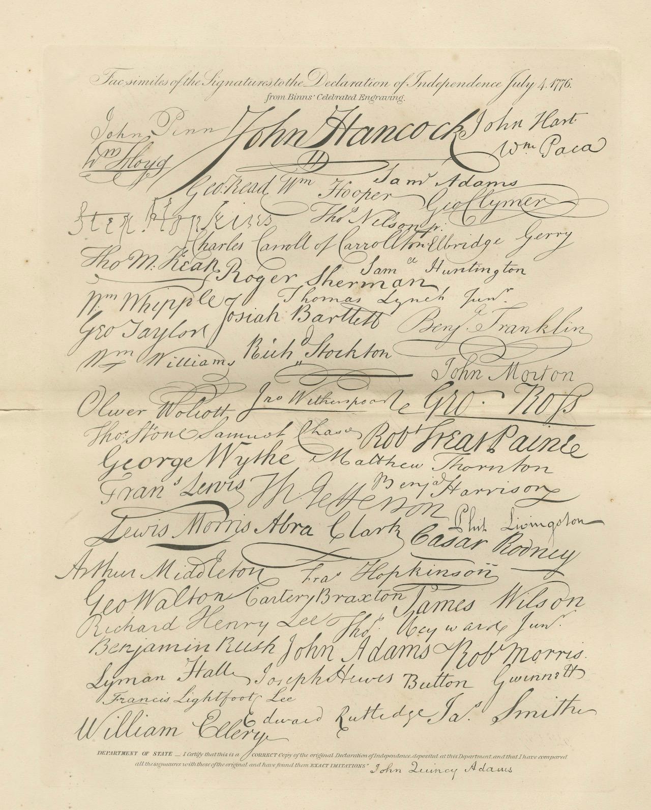 Facsímil de las firmas de la Declaración de Independencia - Grabado de Binns, década de 1850 en venta 3