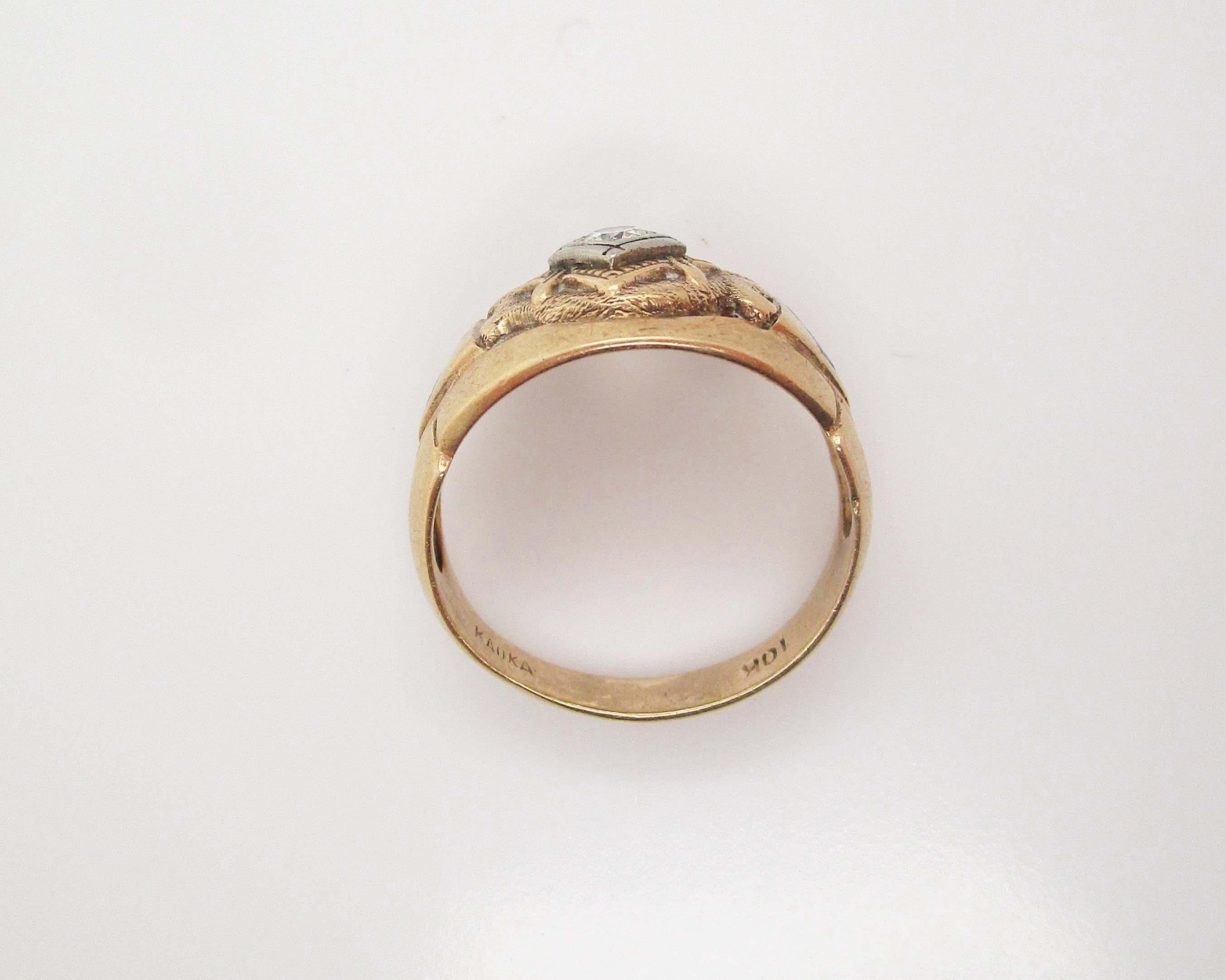 Men's Deco 10 Karat Yellow Gold Enamel Diamond Men’s Ring