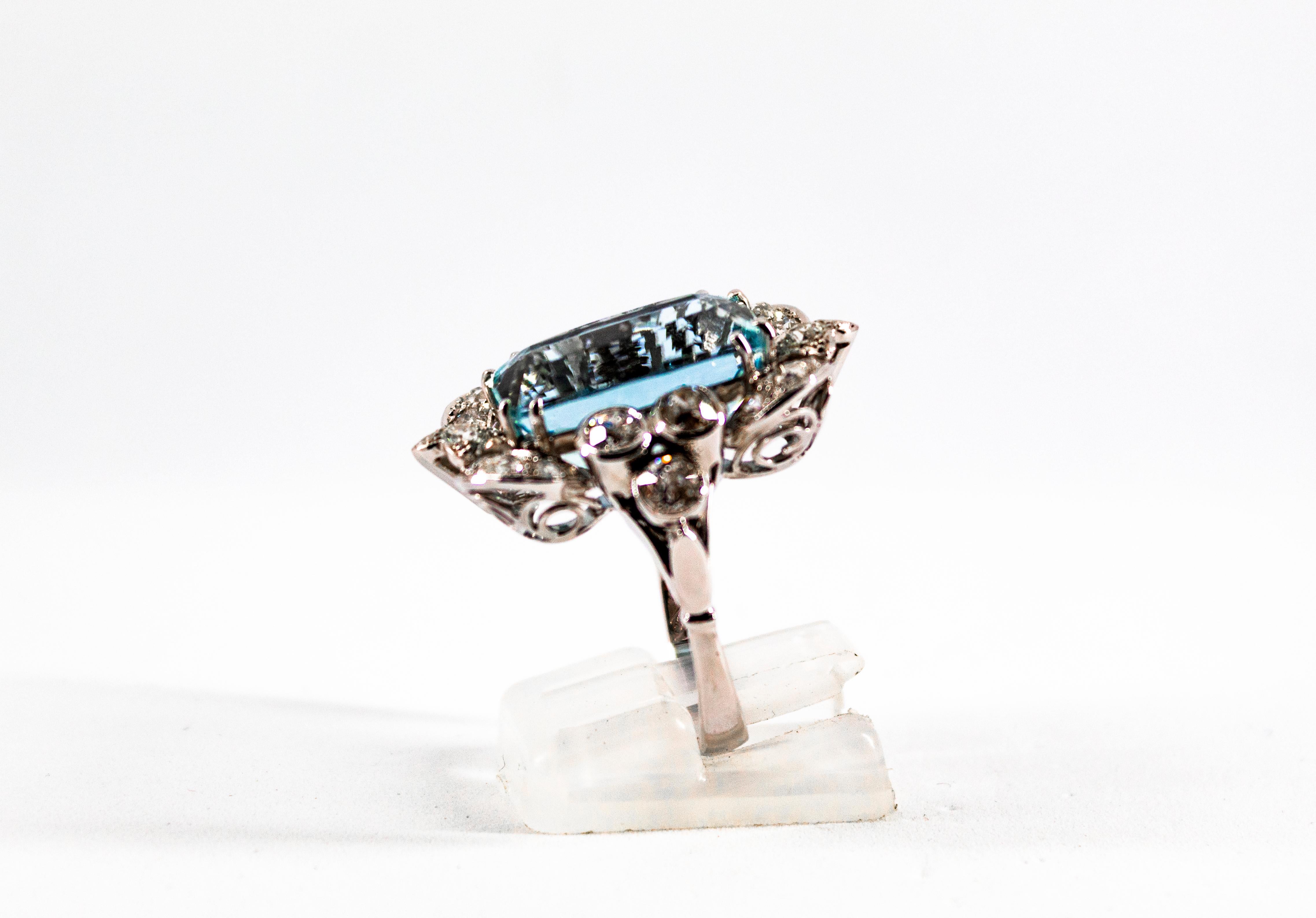 Deco 12.60 Carat Aquamarine 2.90 Carat White Diamond White Gold Cocktail Ring 6