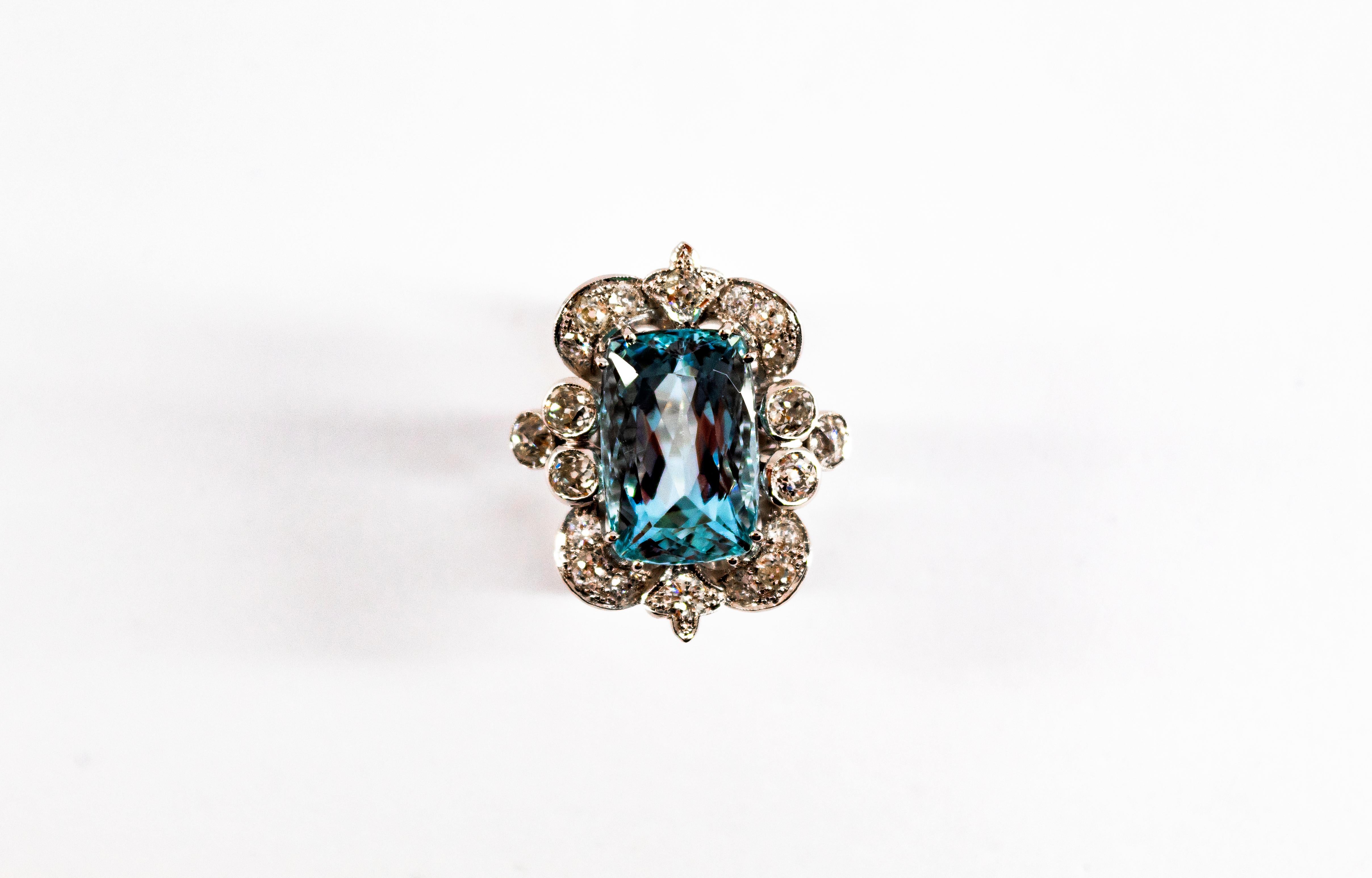 Deco 12.60 Carat Aquamarine 2.90 Carat White Diamond White Gold Cocktail Ring 8