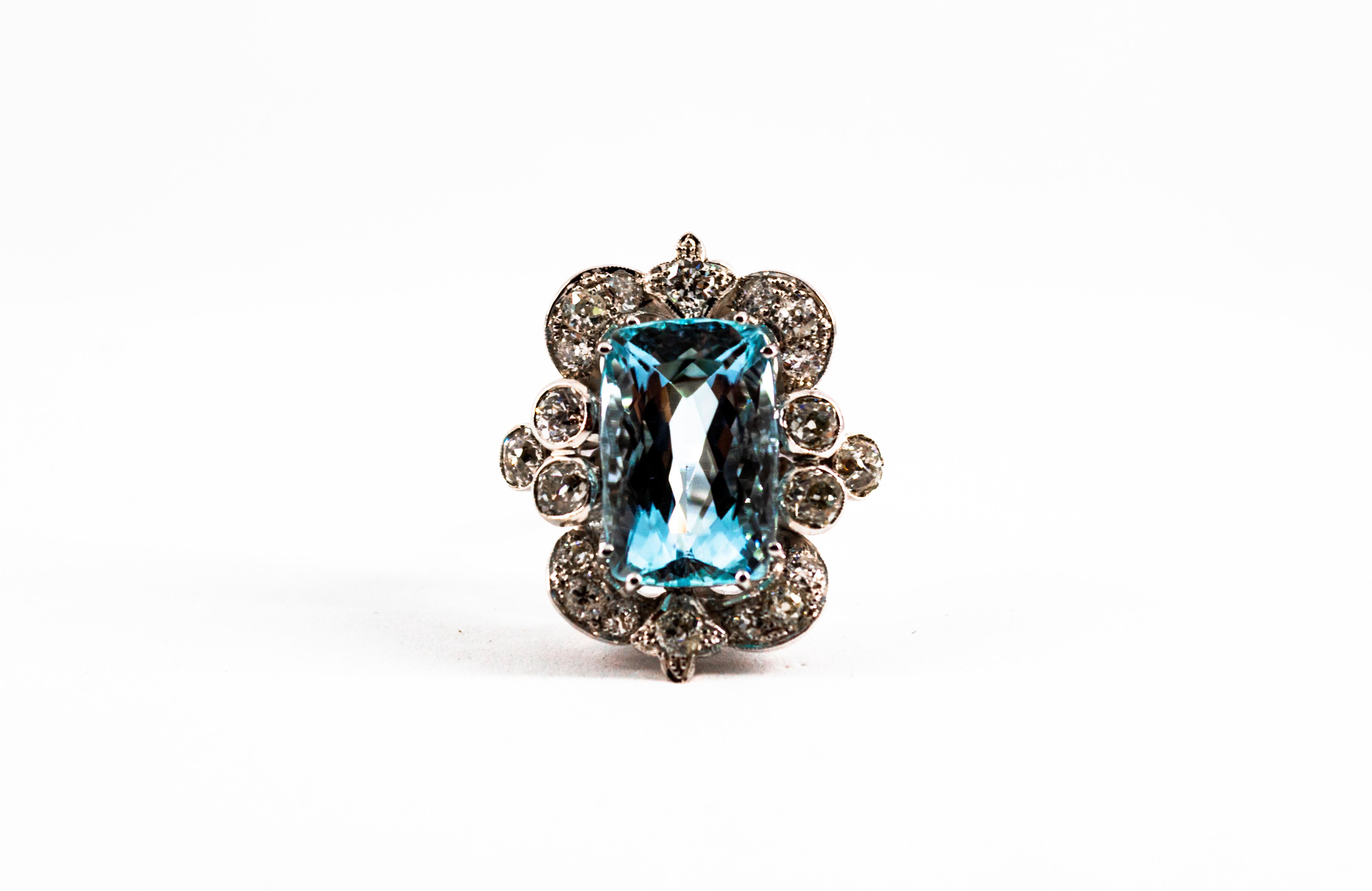 This Ring is made of 18K White Gold.
This Ring has 2.90 Carats of White Old European Cut Diamonds.
This Ring has a 12.60 Carats Aquamarine.
Size ITA: 17 USA: 8
We're a workshop so every piece is handmade, customizable and resizable.