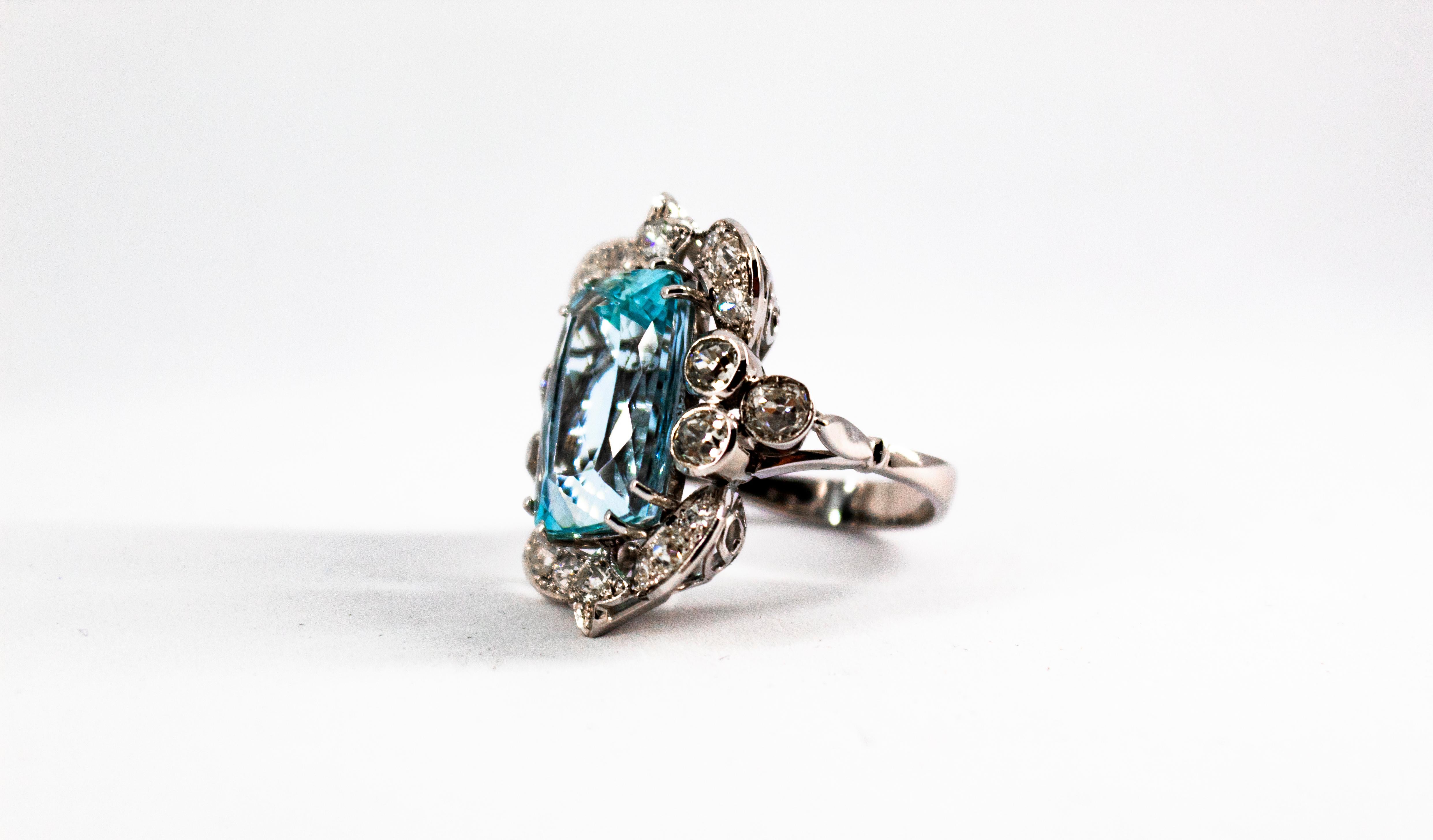 Deco 12.60 Carat Aquamarine 2.90 Carat White Diamond White Gold Cocktail Ring 1