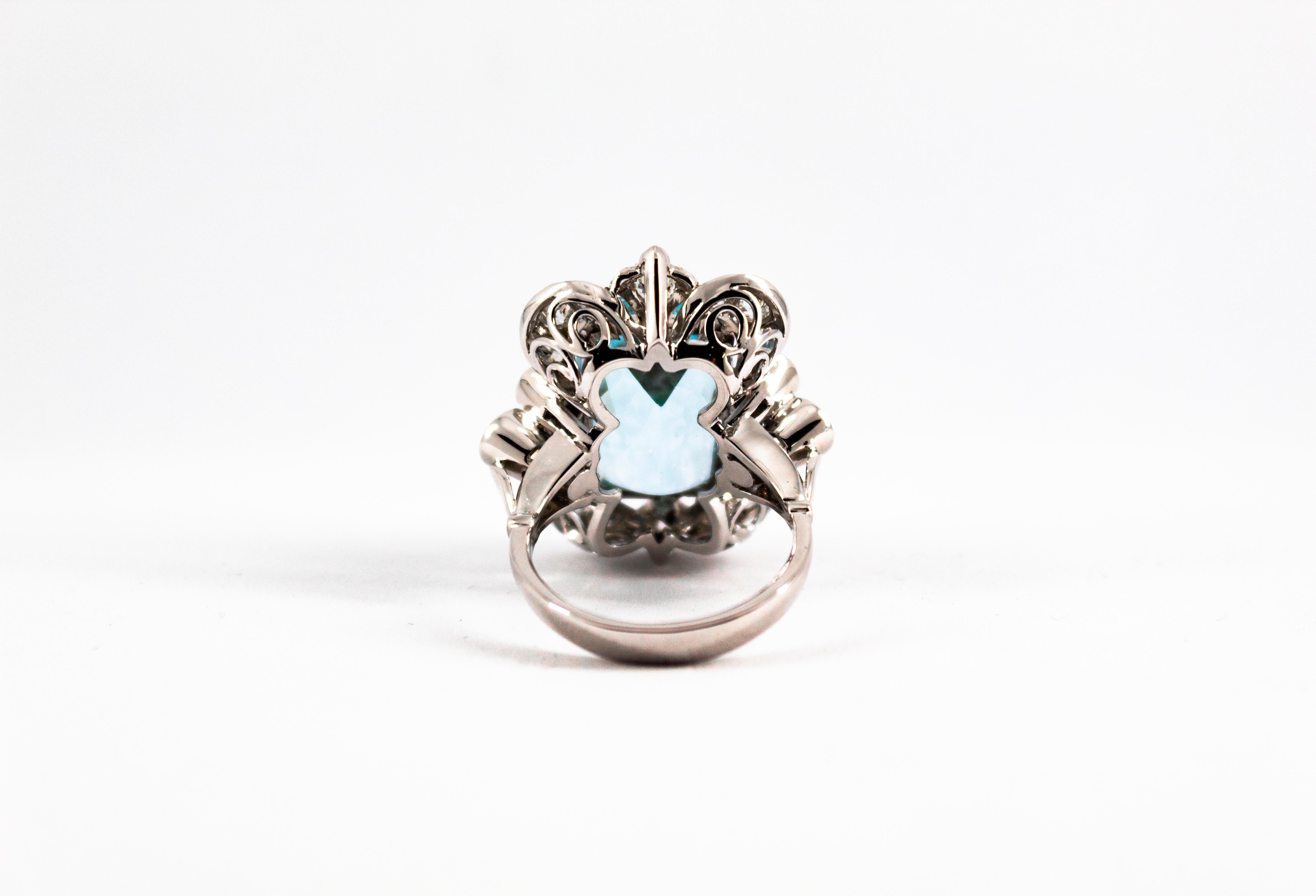 Deco 12.60 Carat Aquamarine 2.90 Carat White Diamond White Gold Cocktail Ring 2