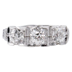 Art Deco 1.40 Carat Old European Diamond 3-Stone Wedding White Gold Ring EGL