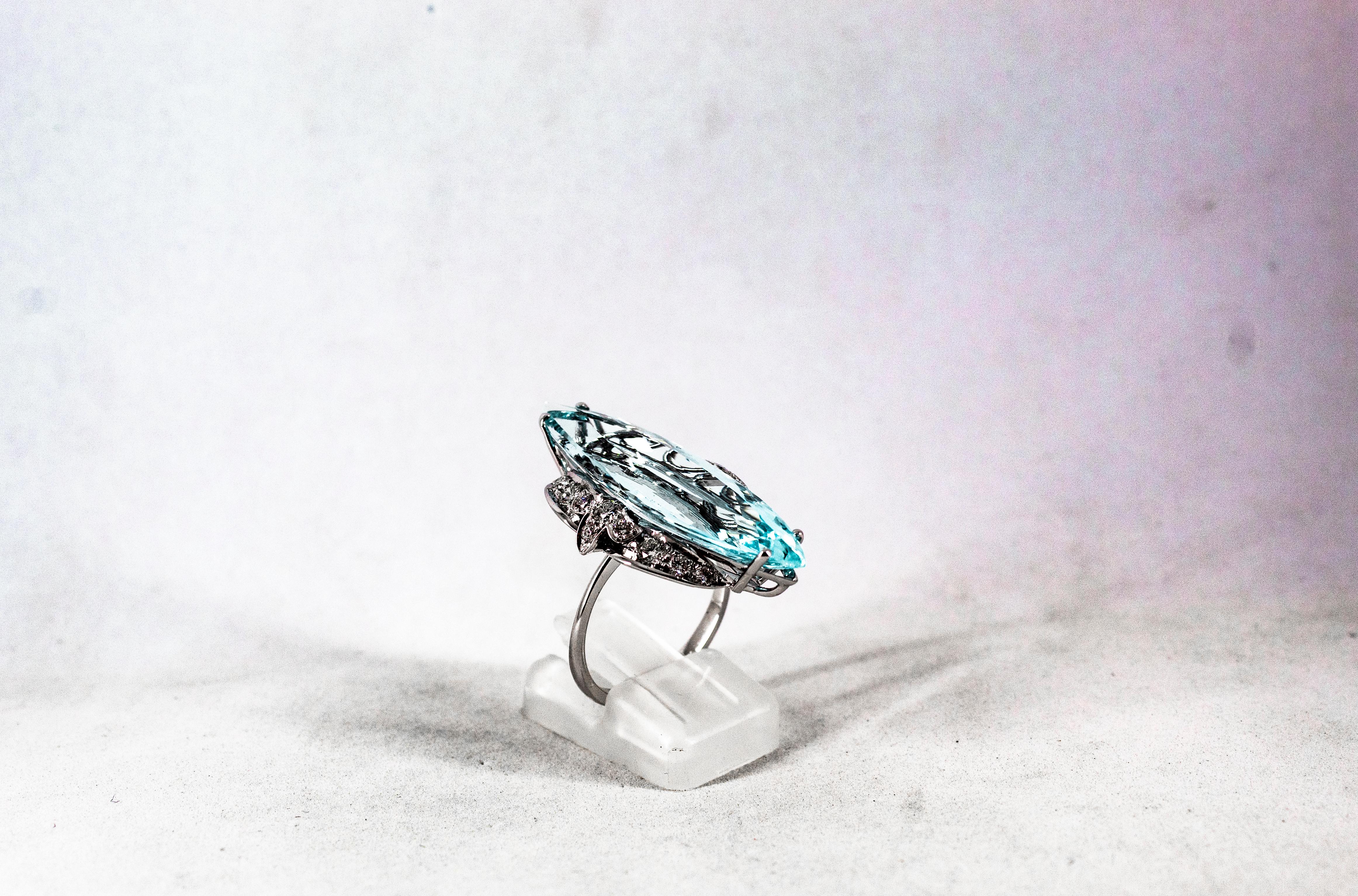 Deco 14.29 Carat Aquamarine White Brilliant Cut Diamond White Gold Cocktail Ring 4