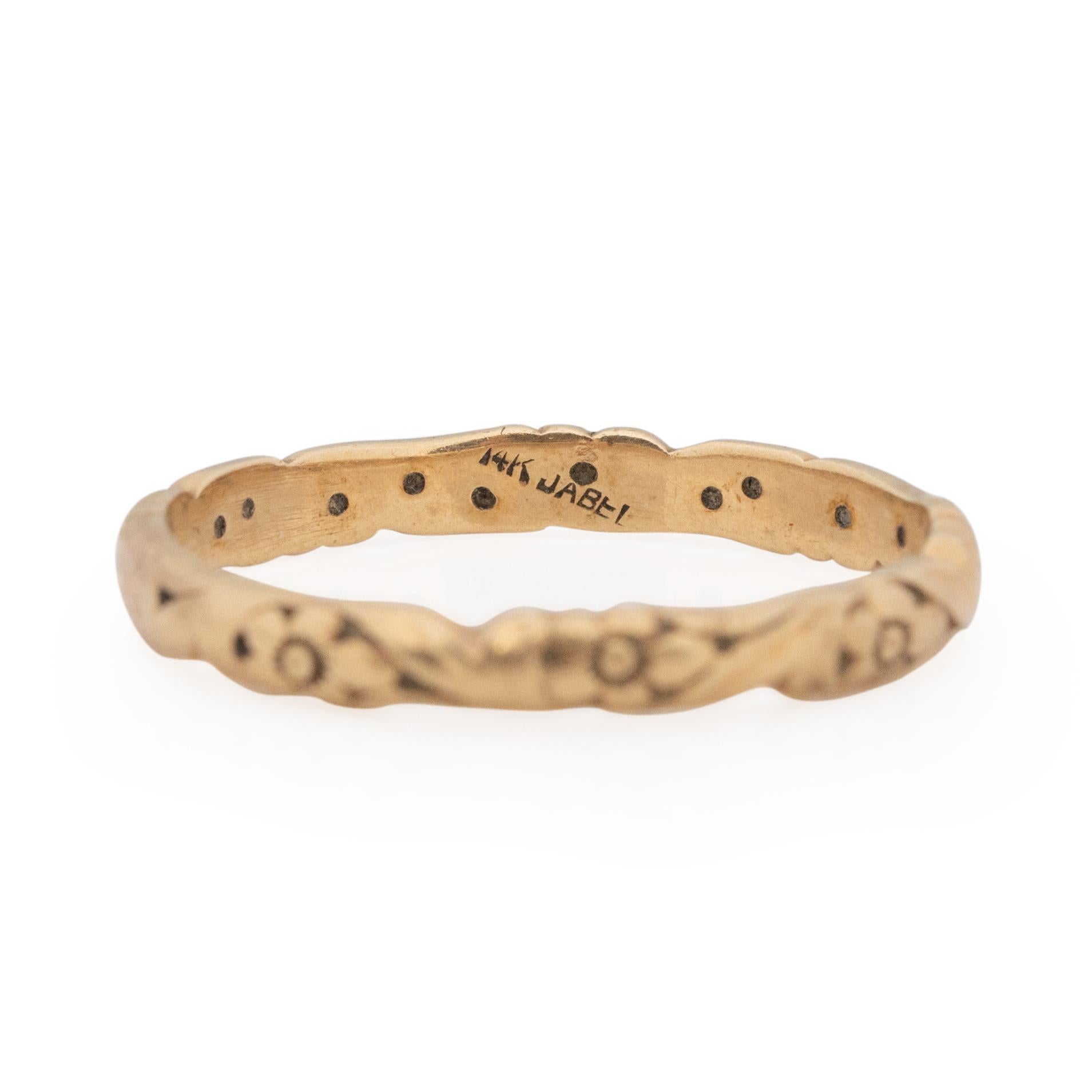 Art Deco Deco 14K Gold Floral Carved Jabel Signed Stackable Wedding Band -#190072230