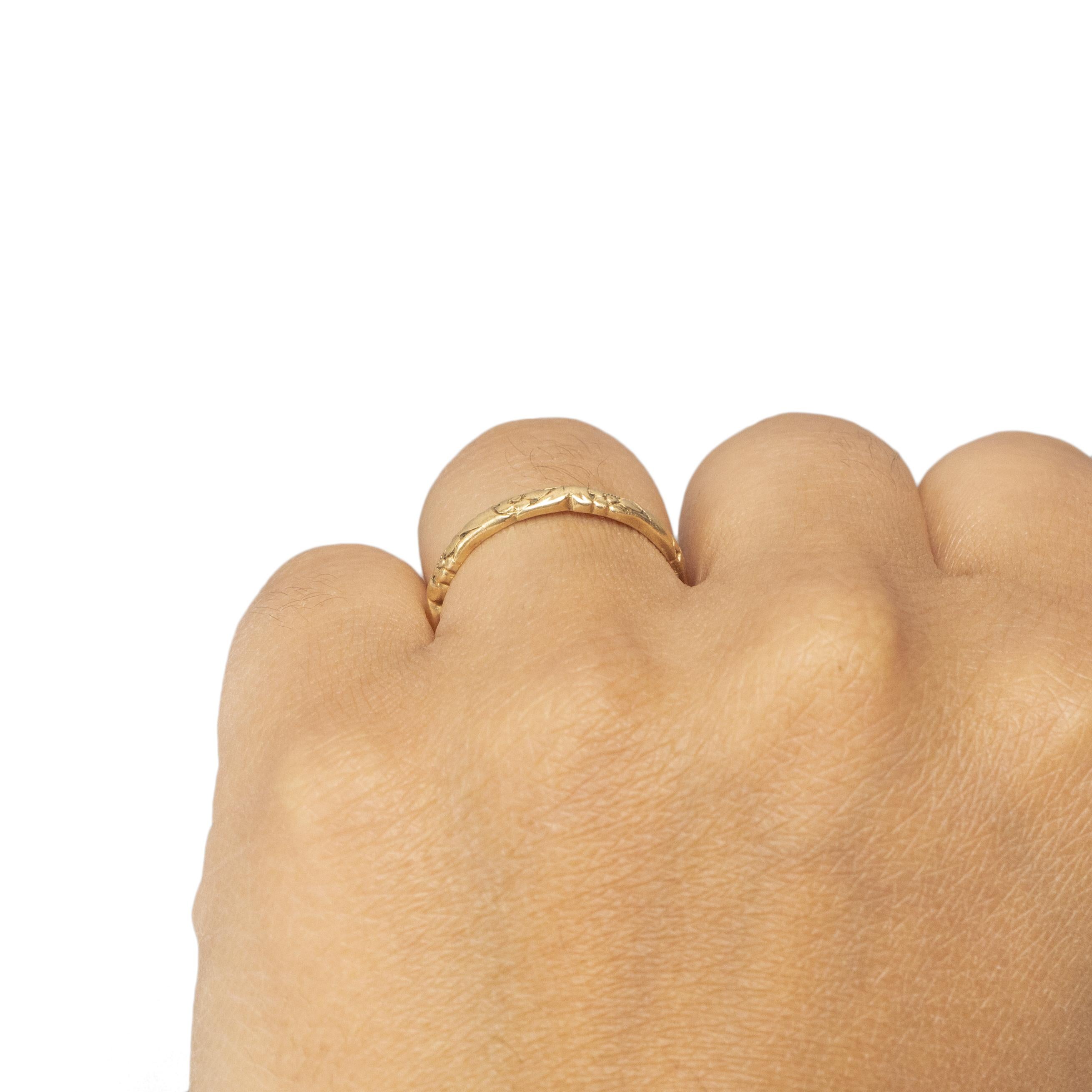 Women's or Men's Deco 14K Gold Floral Carved Jabel Signed Stackable Wedding Band -#190072230