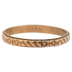 Deco 14K Yellow Gold Floral Engraved Vintage Stackable Wedding Band #190072226