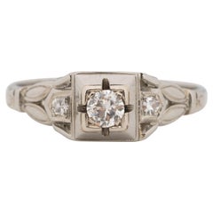 Deco 18K White Gold Old European Cut Diamond Vintage Solitaire Engagement Ring
