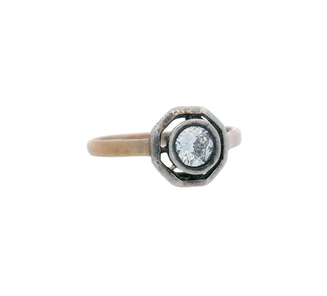 Anillo de compromiso Deco 1915 en oro de 18 quilates con diamante Talla antigua en venta