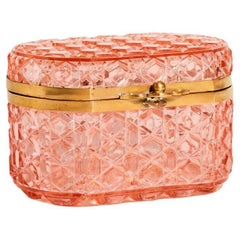 Deco 1920s Pink Faceted Glass Jewelry Casket
