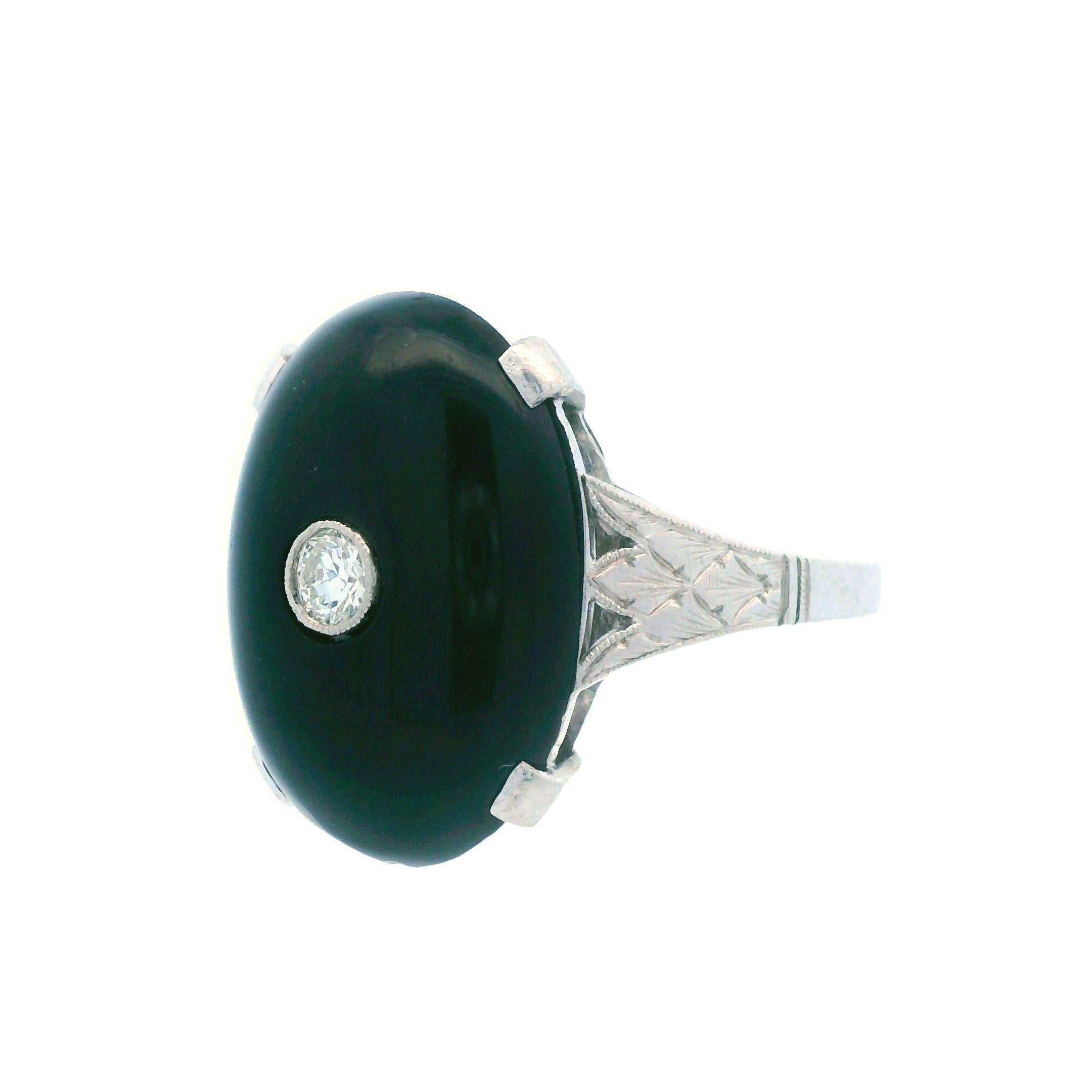 Art Deco Deco 1920s Platinum Onyx and Diamond Ring