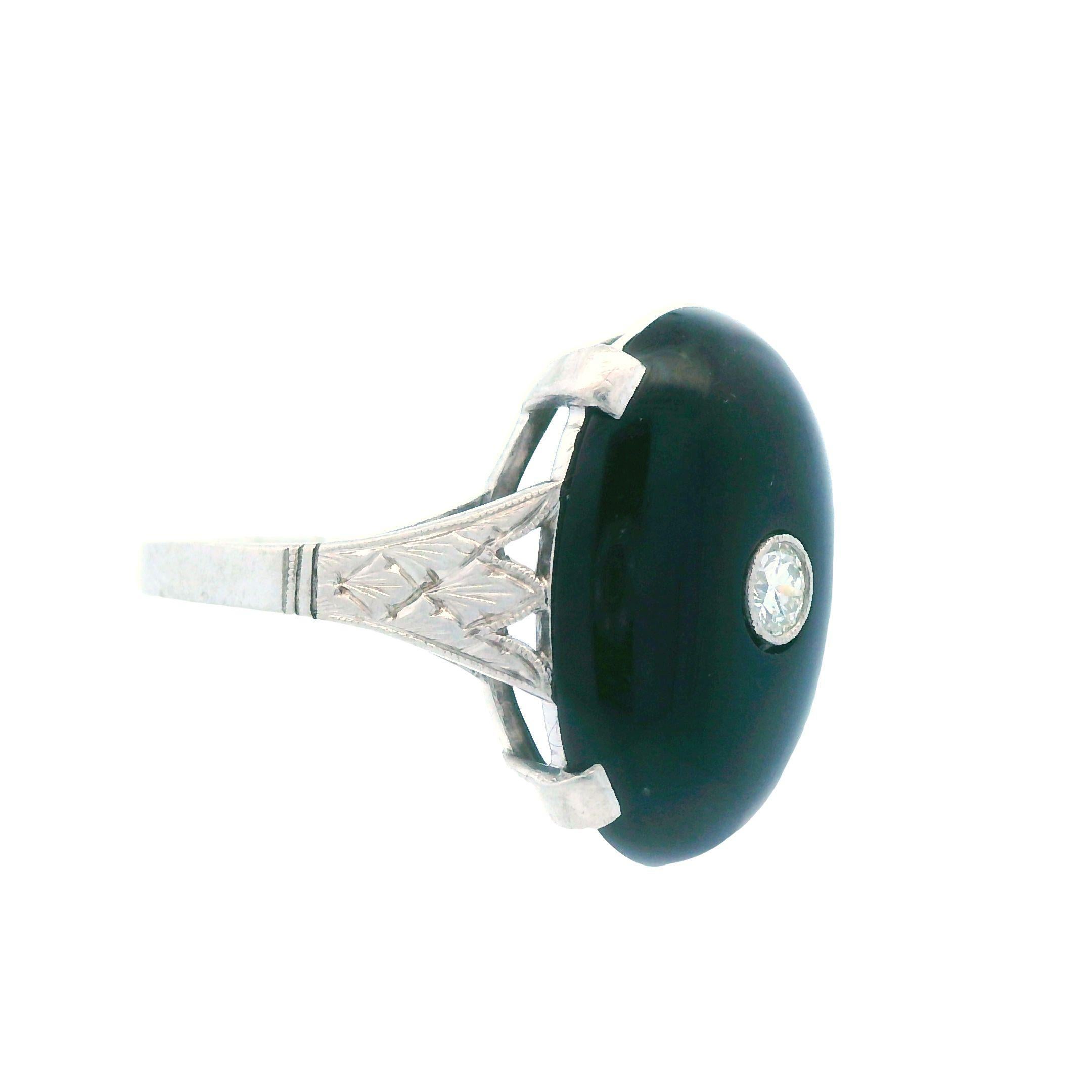 Deco 1920s Platinum Onyx and Diamond Ring In Good Condition In Lexington, KY