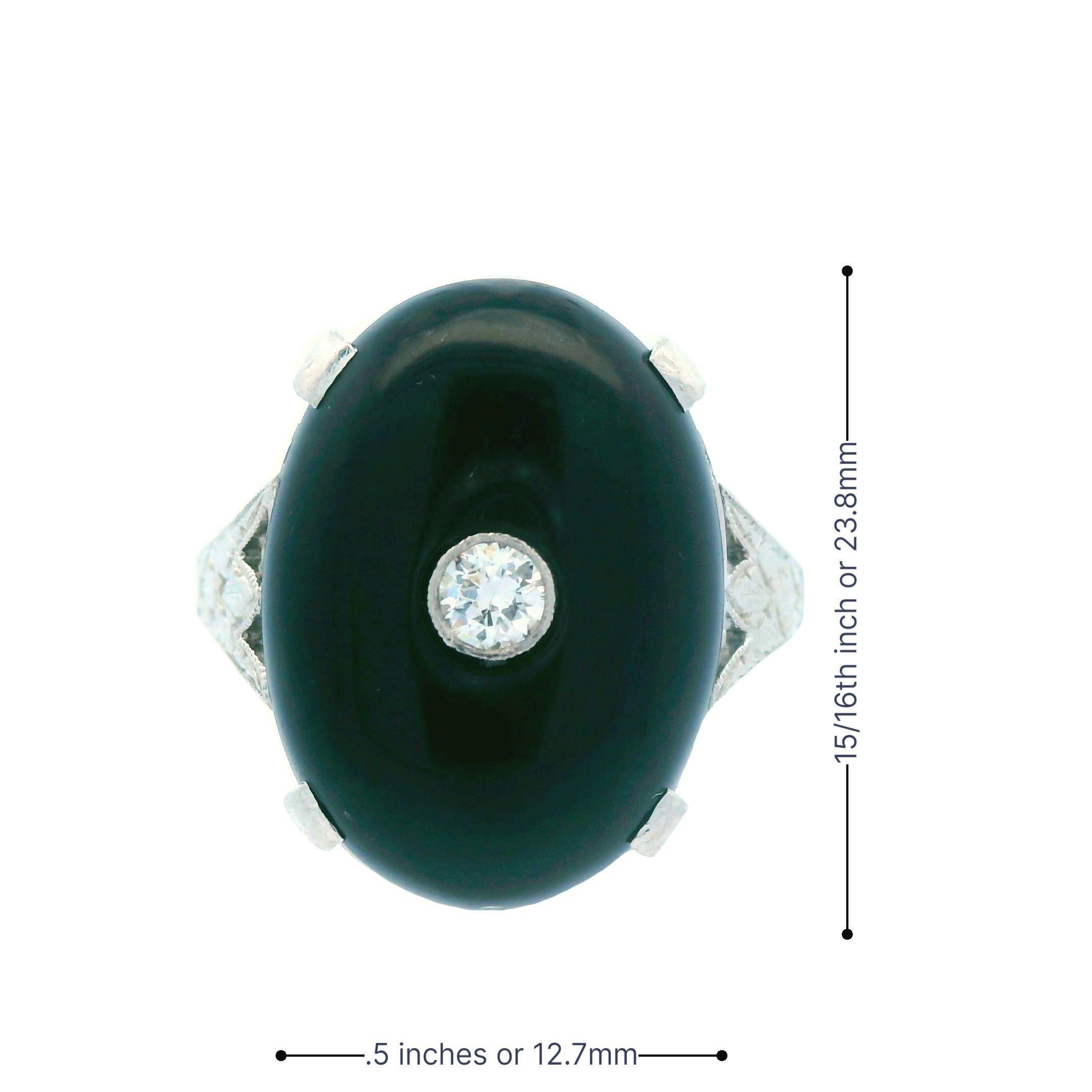 Deco 1920s Platinum Onyx and Diamond Ring 2