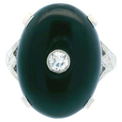 Antique Deco 1920s Platinum Onyx and Diamond Ring