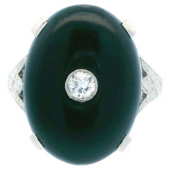 Deco 1920s Platinum Onyx and Diamond Ring