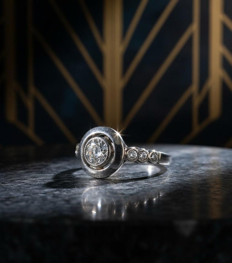 Bague Solitaire Ancienne Diamant En Or Bicolore 18 Carats - Taille 52 - Diamant Couleur I