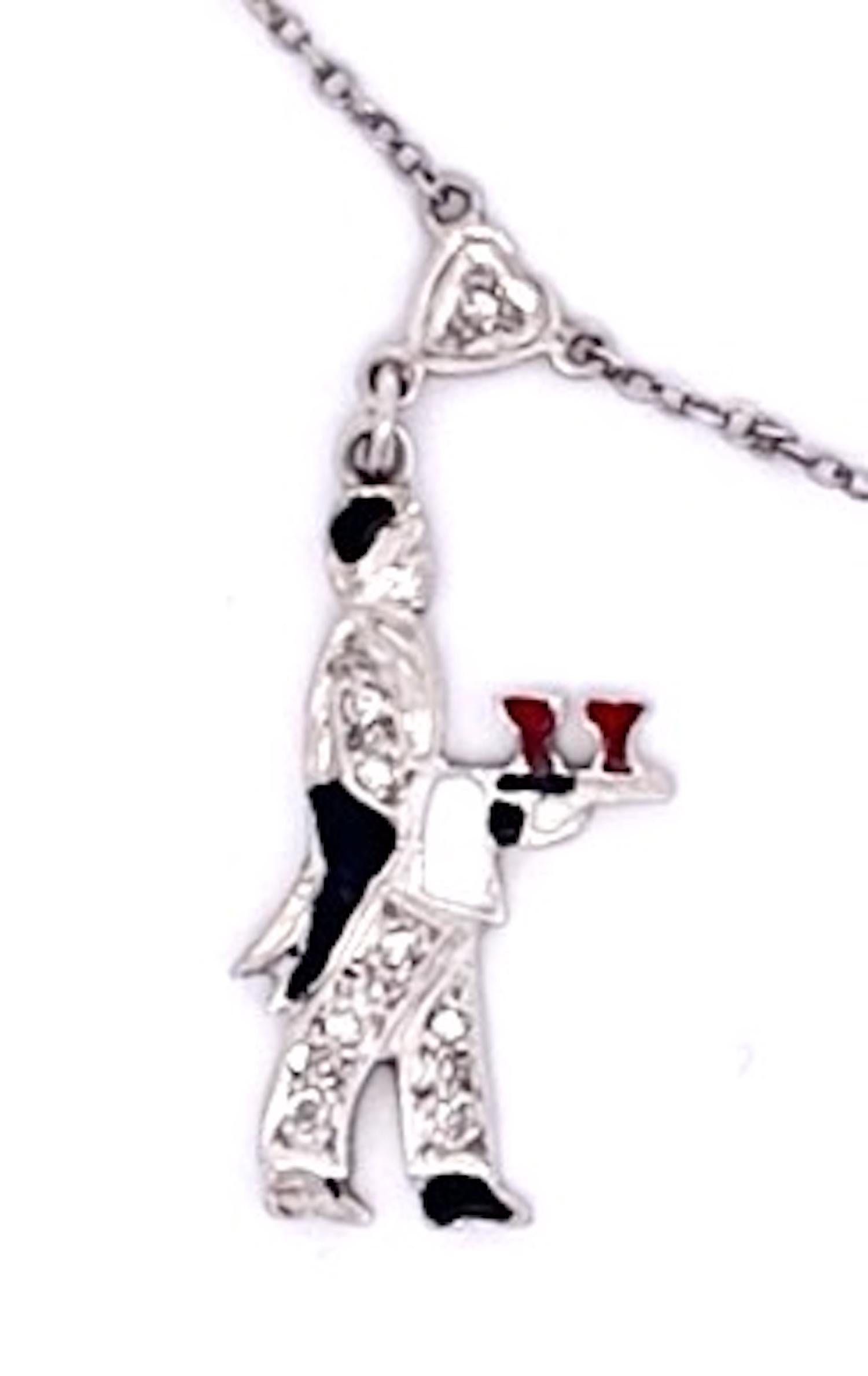 Deco 1930's to 1950's Enameled Diamond Charm Necklace in vendita 4