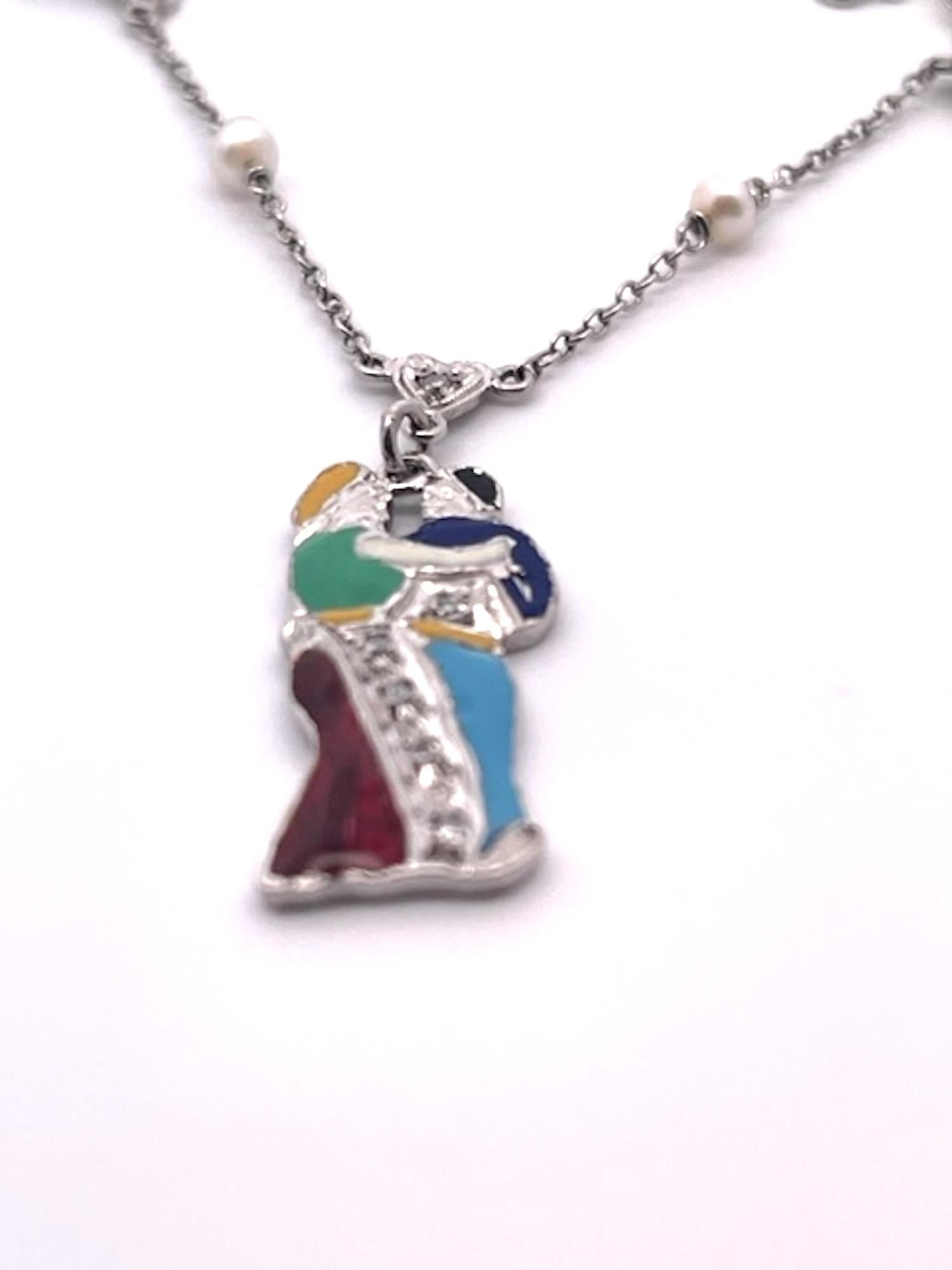Deco 1930's to 1950's Enameled Diamond Charm Necklace For Sale 1