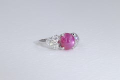 Deco 4.50ct Burma Pink Star Sapphire GIA & Old European Cut Diamonds in Platinum