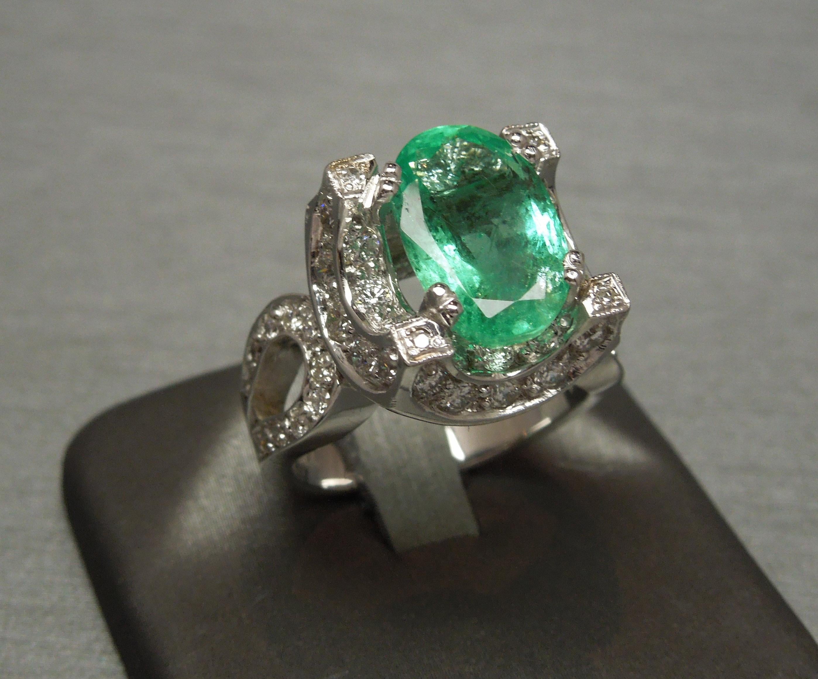 5 Carat Emerald Solitaire 18 Karat Halo Ring For Sale 2