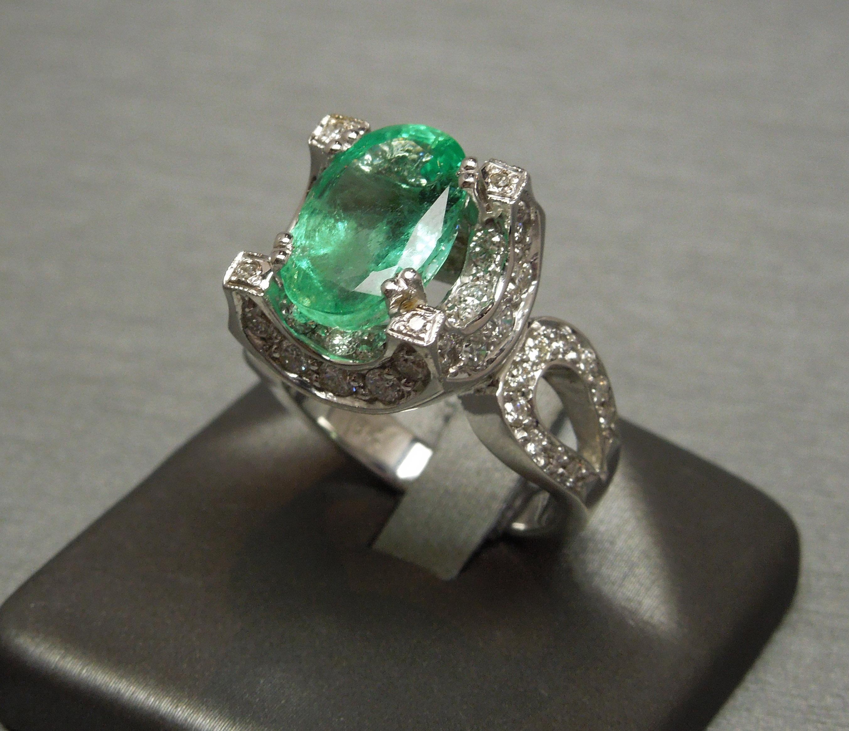 5 Carat Emerald Solitaire 18 Karat Halo Ring For Sale 3