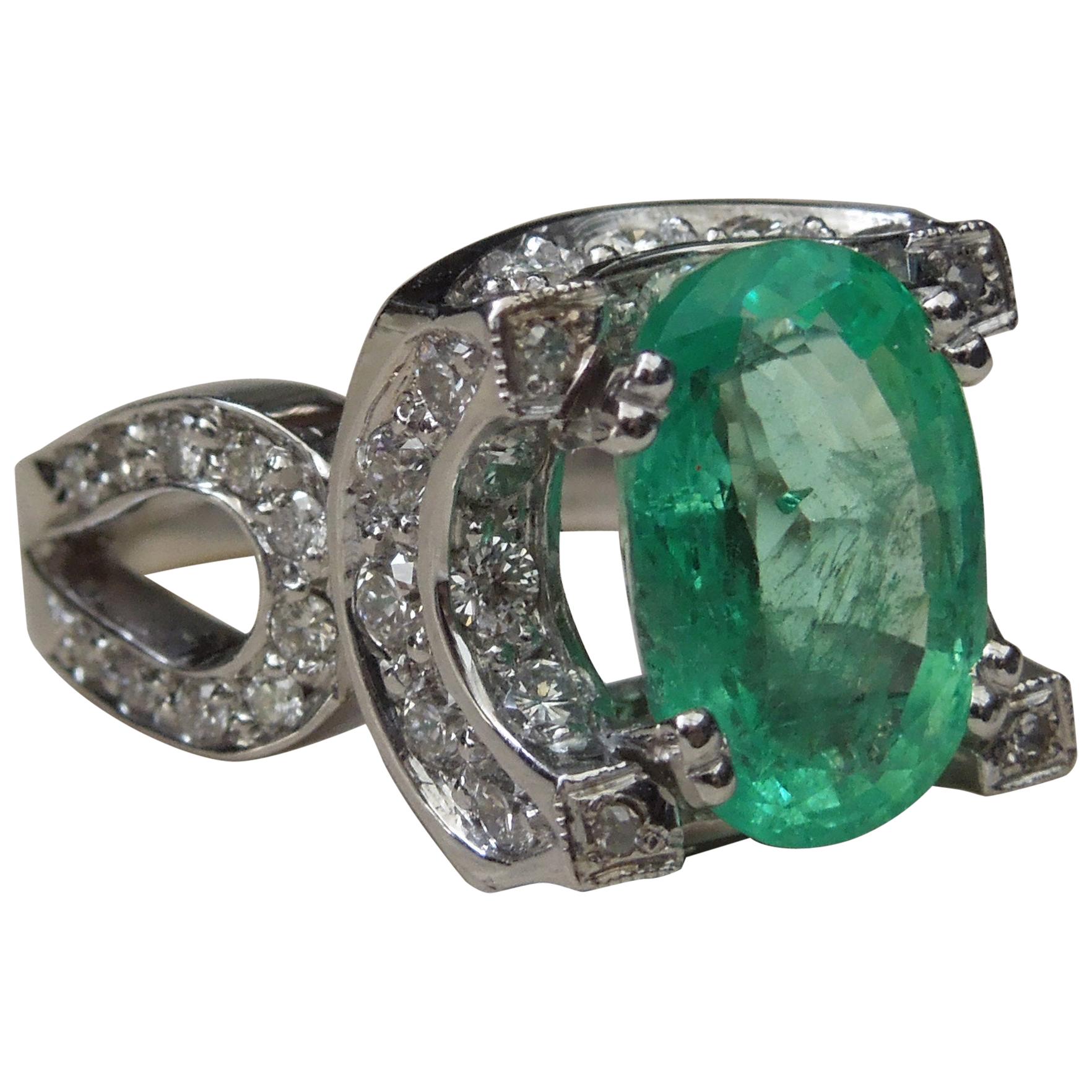 5 Carat Emerald Solitaire 18 Karat Halo Ring For Sale