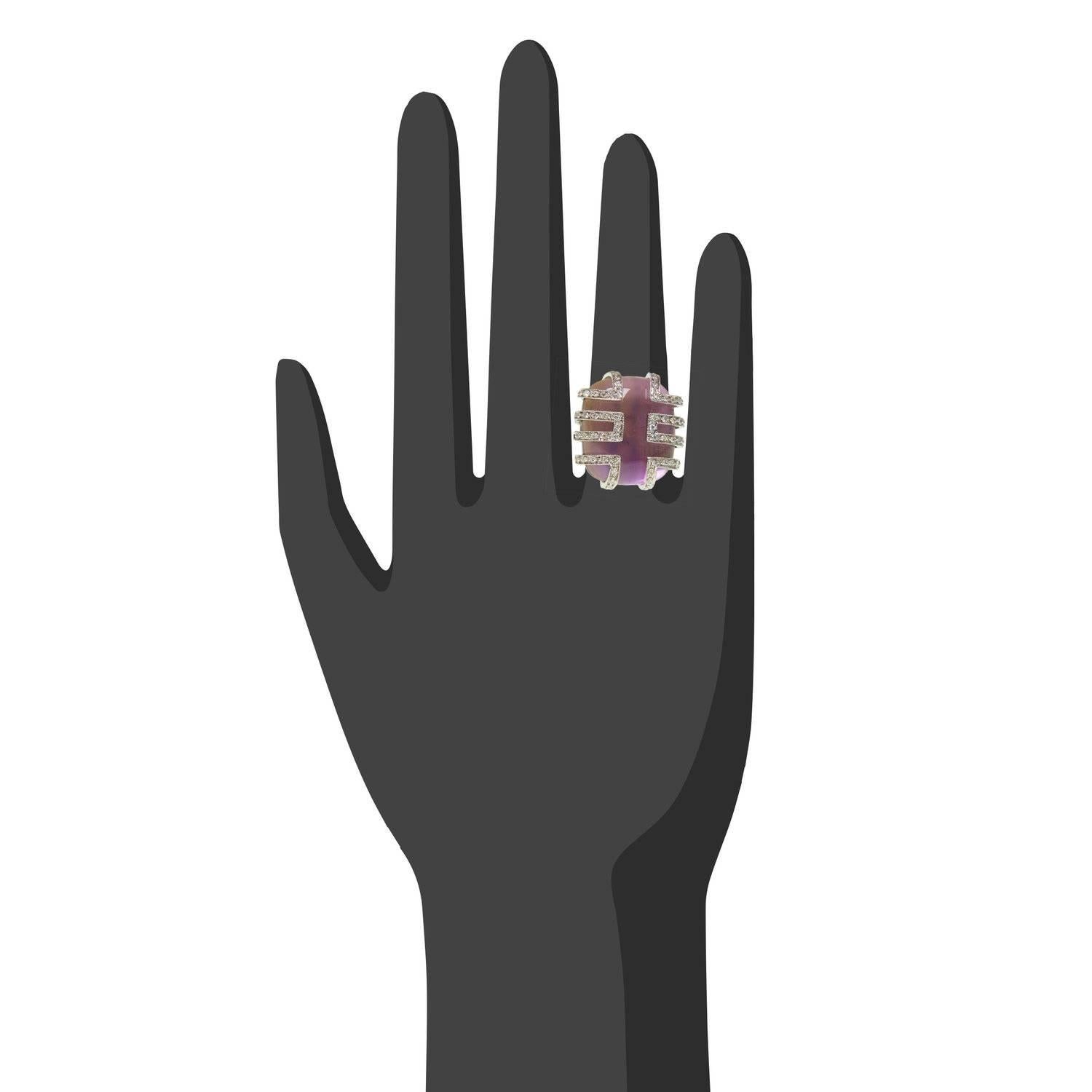 Contemporary Deco Amethyst Diamond Cocktail Ring