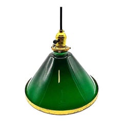 Deco Banker/Poker Ceiling Light w/ 11" Brass Rim Green Glass Shade, 5 Available