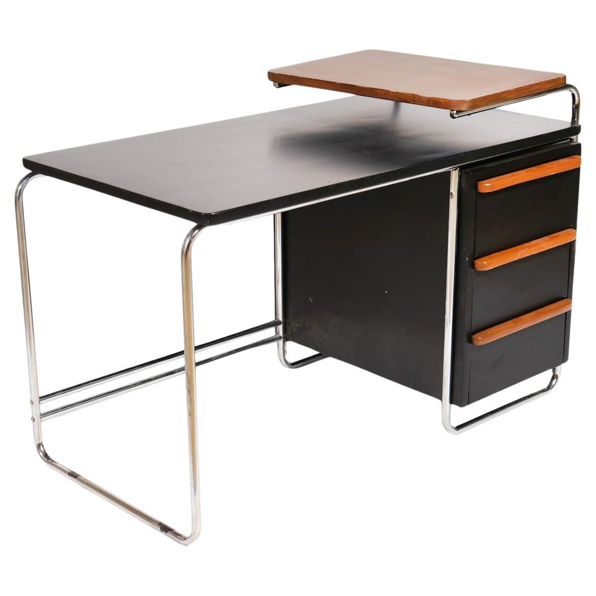 Escritorio Deco Bauhaus cromado de 3 cajones de Wolfgang Hoffmann Desk para Howell Estadounidense