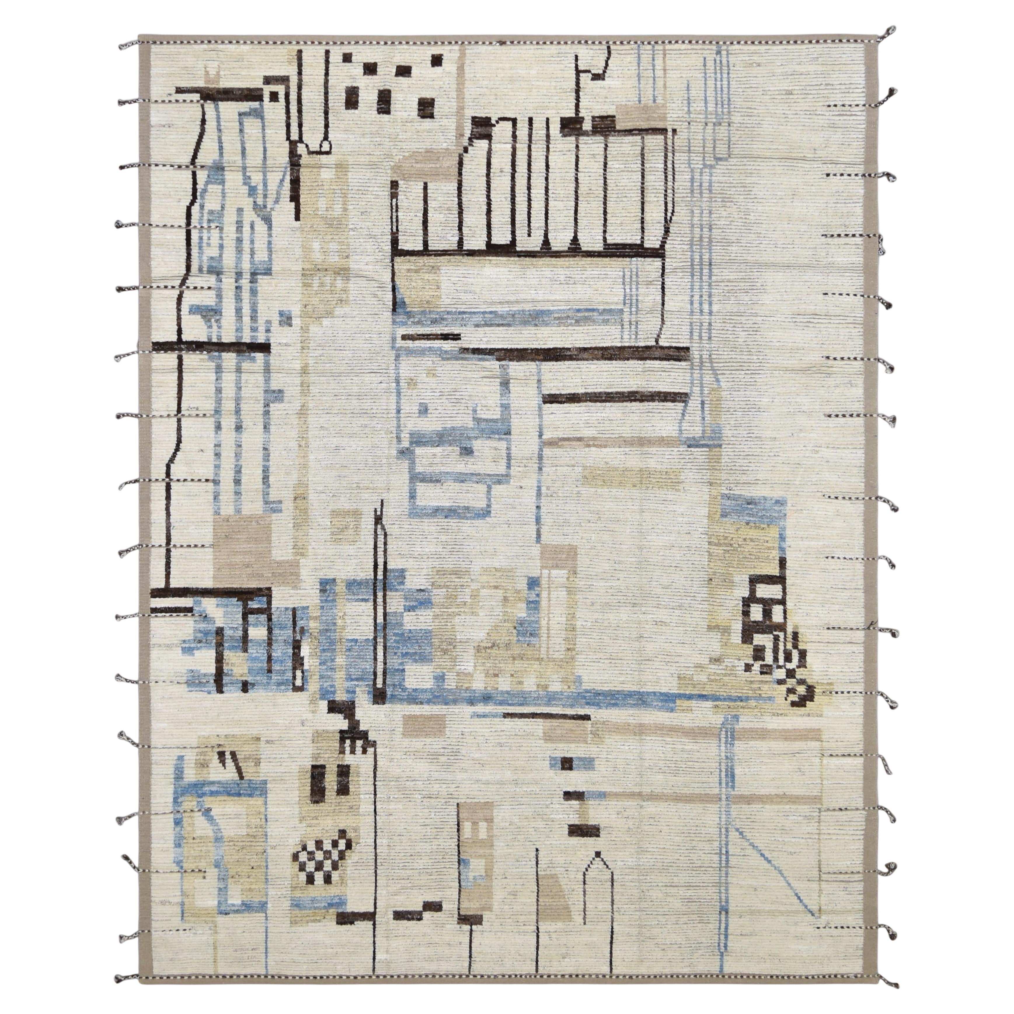Tapis déco abstrait bleu et ivoire 9'3''x12'