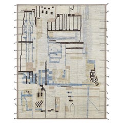 Tapis déco abstrait bleu et ivoire 9'3''x12'
