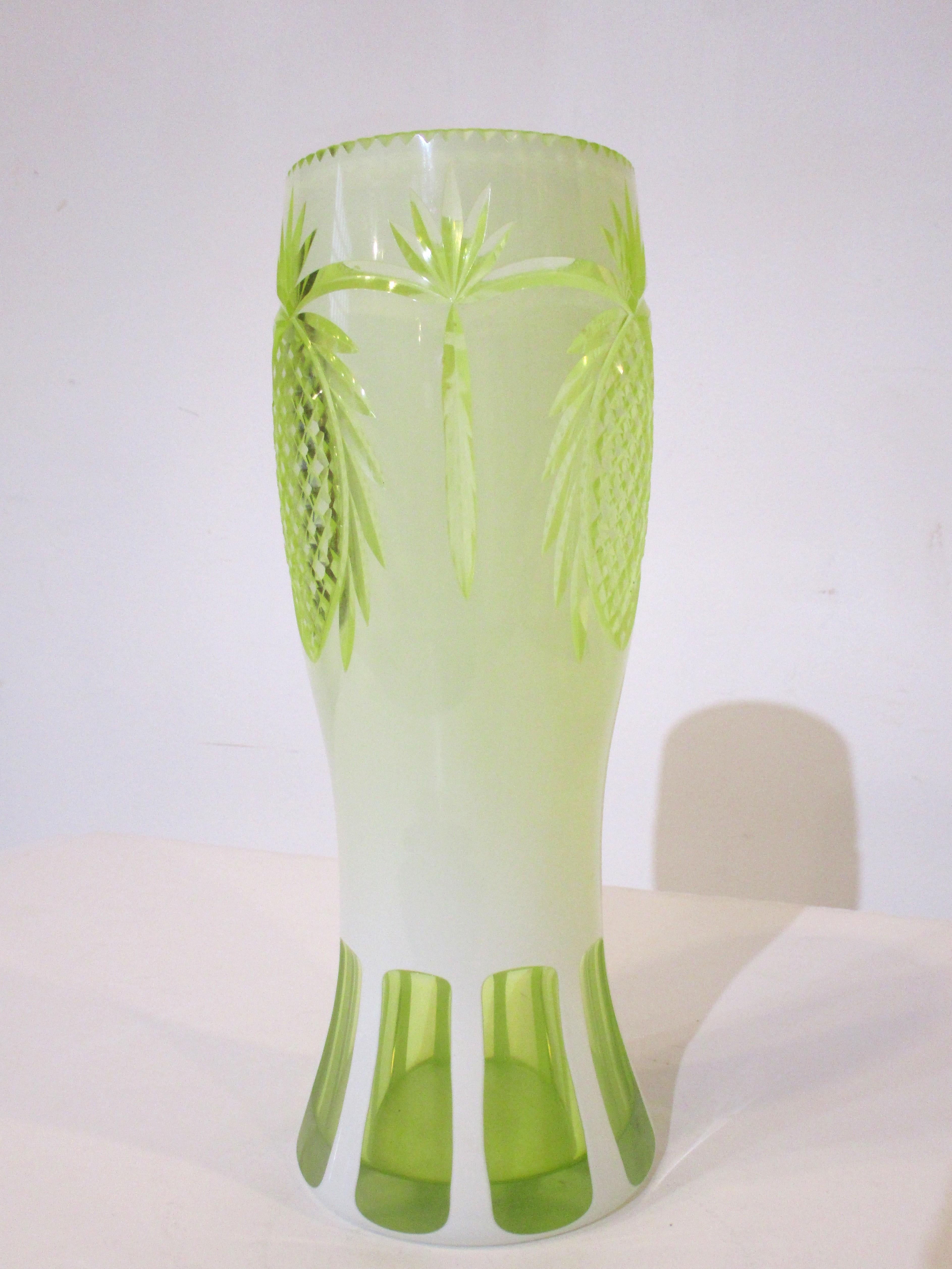 Deco Bohemian Cut Glass Pineapple Vase For Sale 1