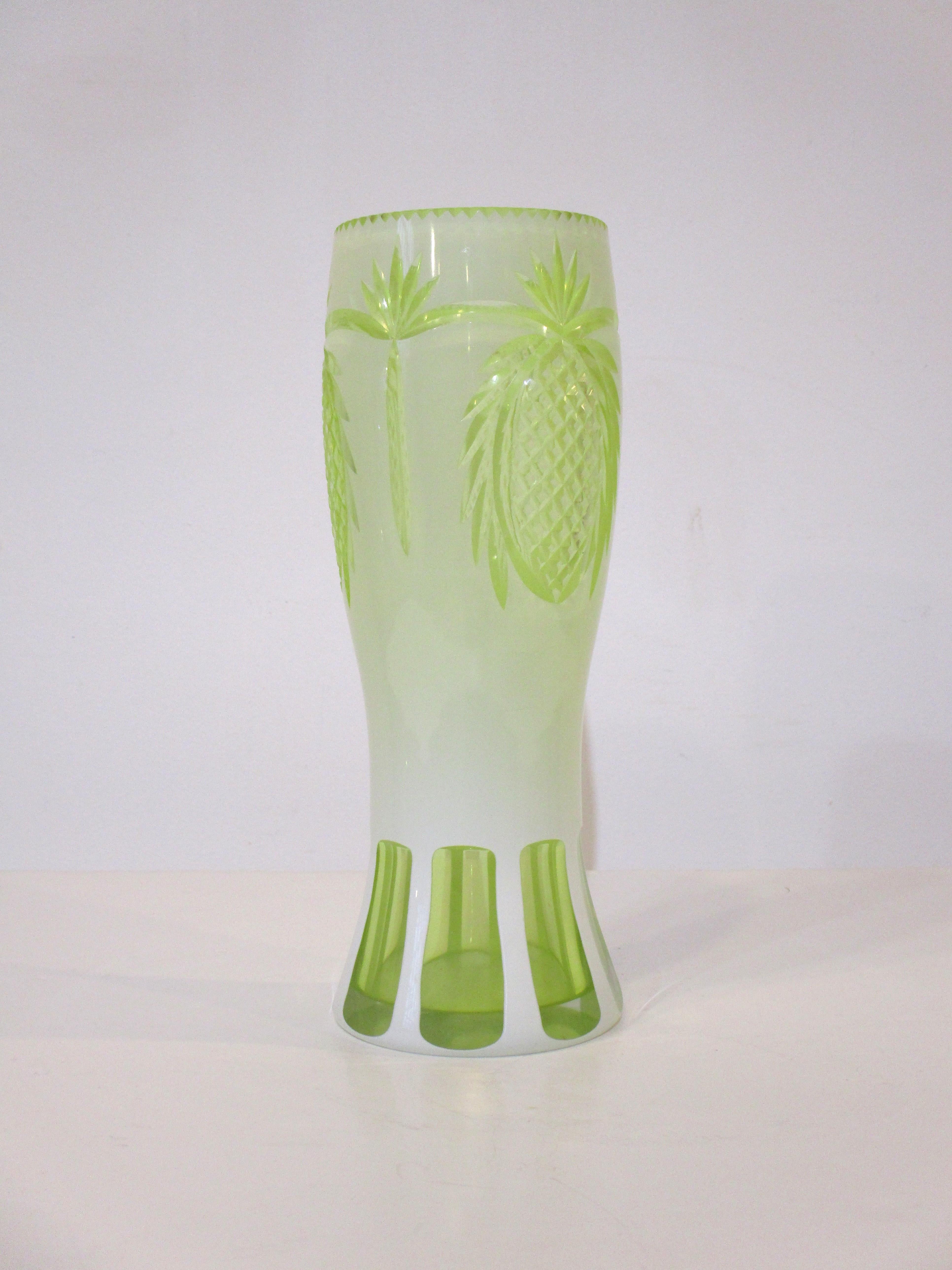Deco Bohemian Cut Glass Pineapple Vase For Sale 2