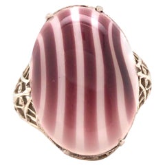Anello da cocktail in vetro artistico Deco Candy Cane Belais Bros 14k Originale 1920s Antique