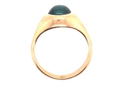 Deco Cat's Eye Ring GIA Blue Green Tourmaline Oval Cabochon Original 1940s 14k