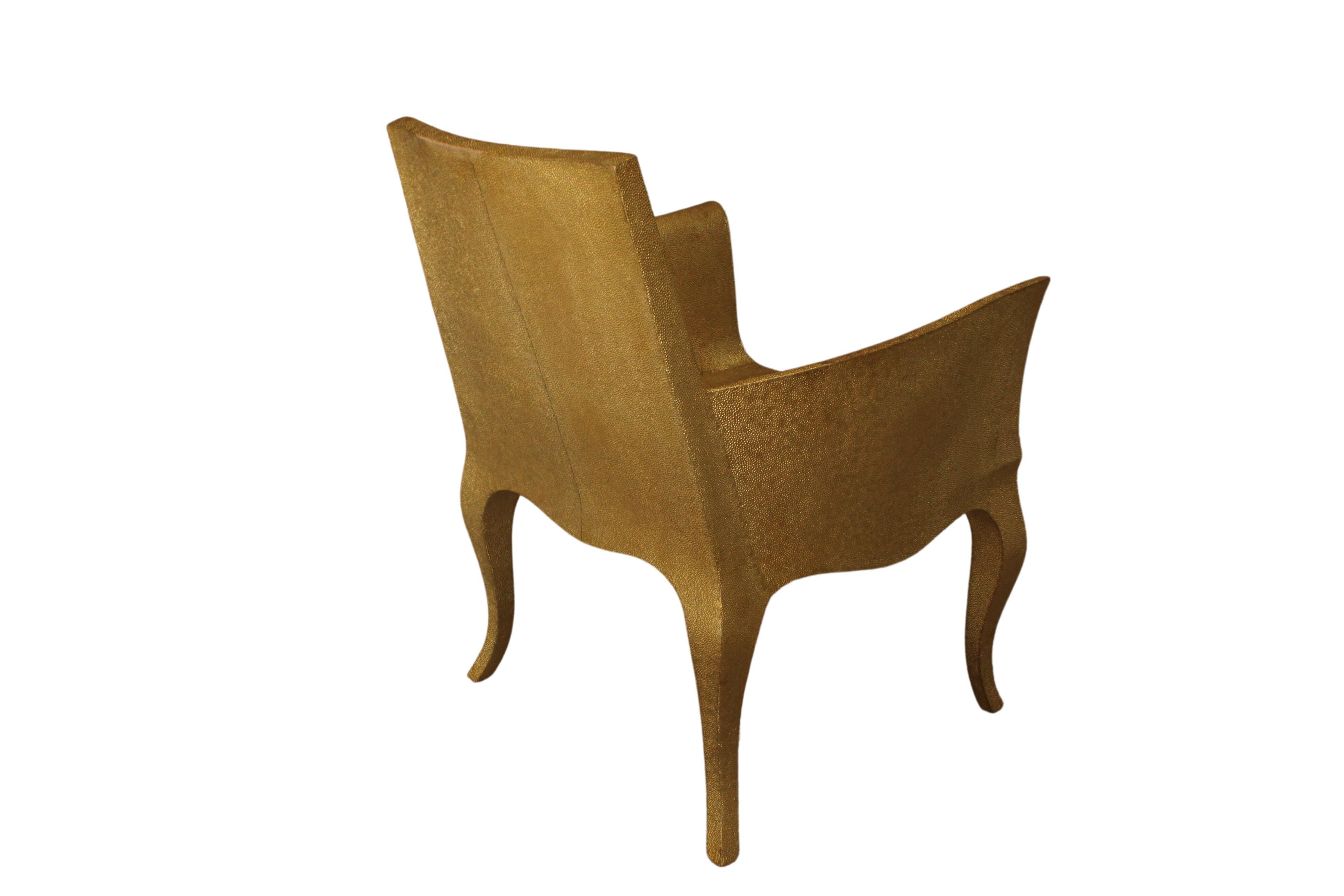 Indian Deco Chairs Mid Hammered in Brass by Paul Mathieu For Sale