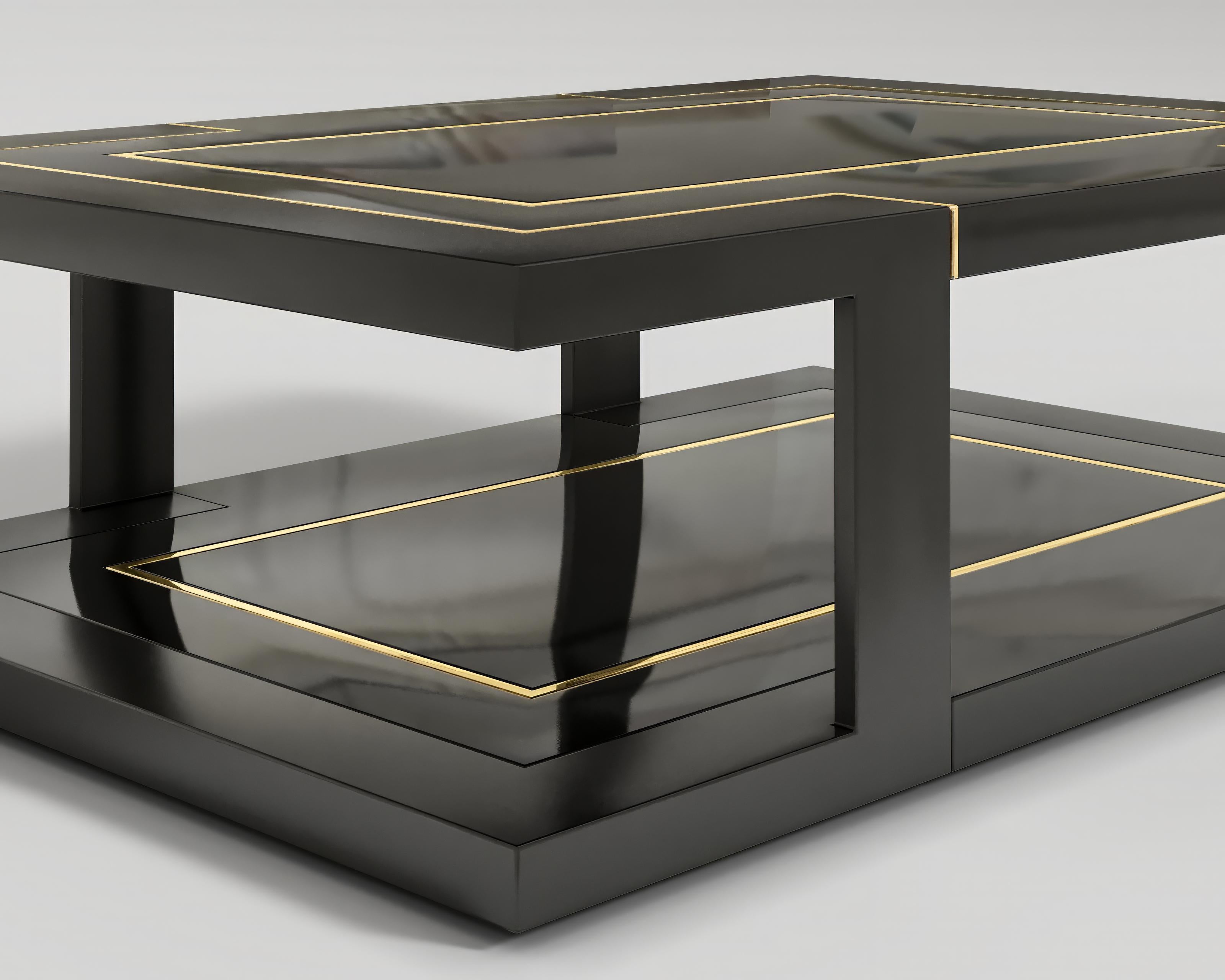 Deco Coffee Table in Black Lacquer and Polished Bronze  In New Condition For Sale In Istanbul, TR