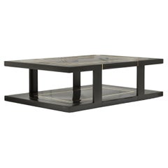 Deco Coffee Table in Black Lacquer and Polished Bronze 