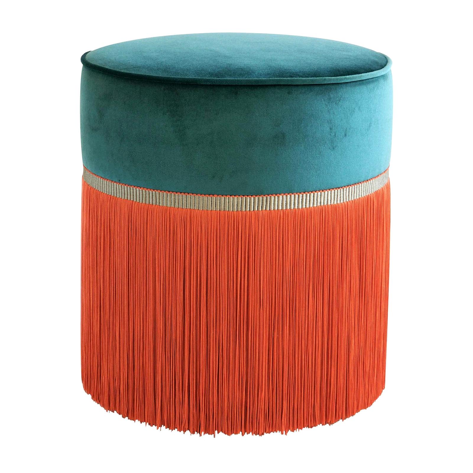 Deco Couture Geometric Green and Orange Ottoman For Sale