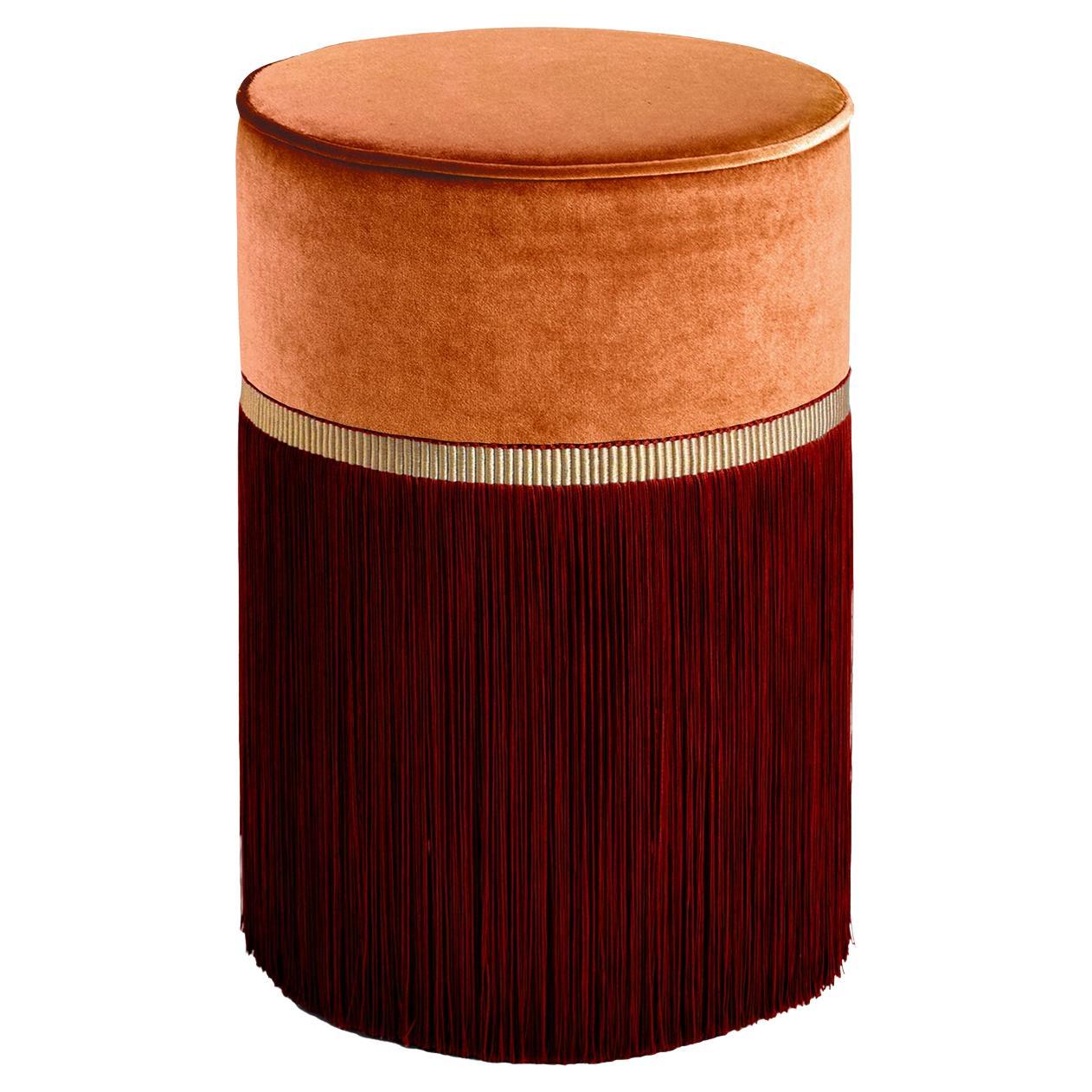 Decò Couture Geometric Orange and Bordeaux Ottoman For Sale