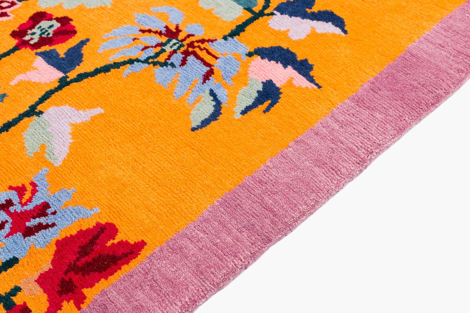 Deco Crane Colorful Accent Accessory Handmade Wool Runner Rug by Joseph Carini For Sale 6