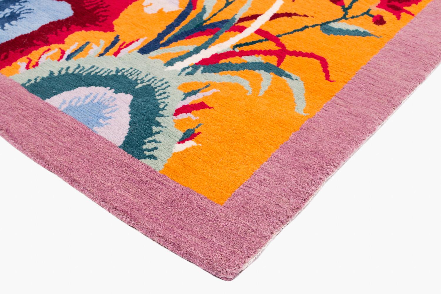 Deco Crane Colorful Accent Accessory Handmade Wool Runner Rug by Joseph Carini For Sale 7