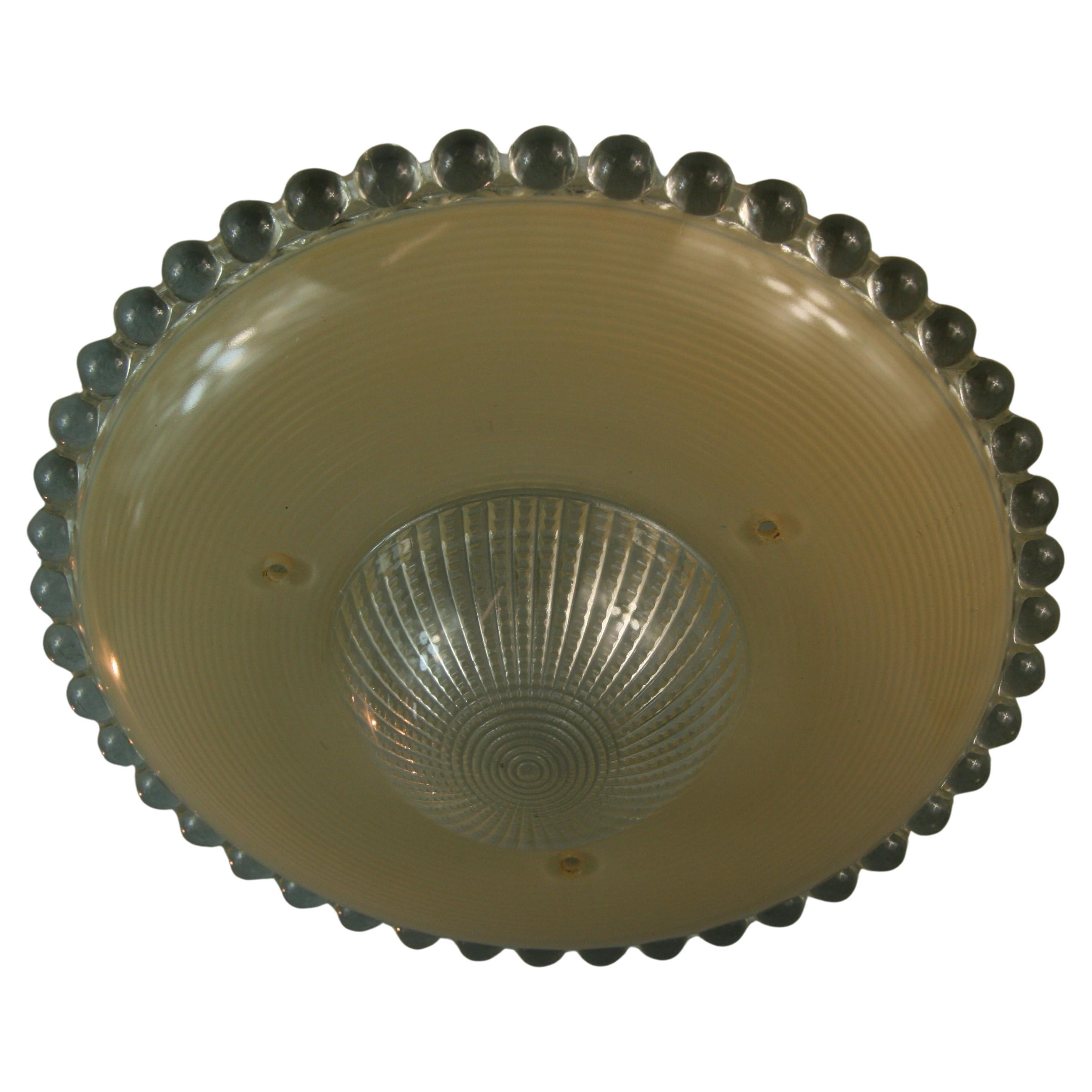 Deco Cream and Clear Glass Flushmount For Sale