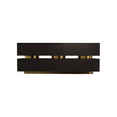 DECO CREDENZA, Modern Deco Bullnose Cabinet with Gold Leaf Cylinder Details