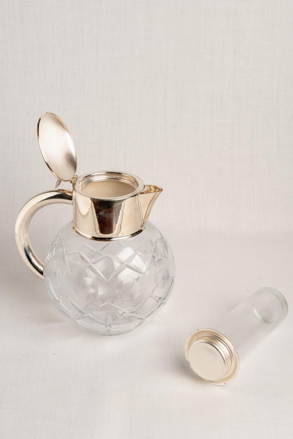 Art Deco Déco Crystal English Carafe with Ice Container For Sale
