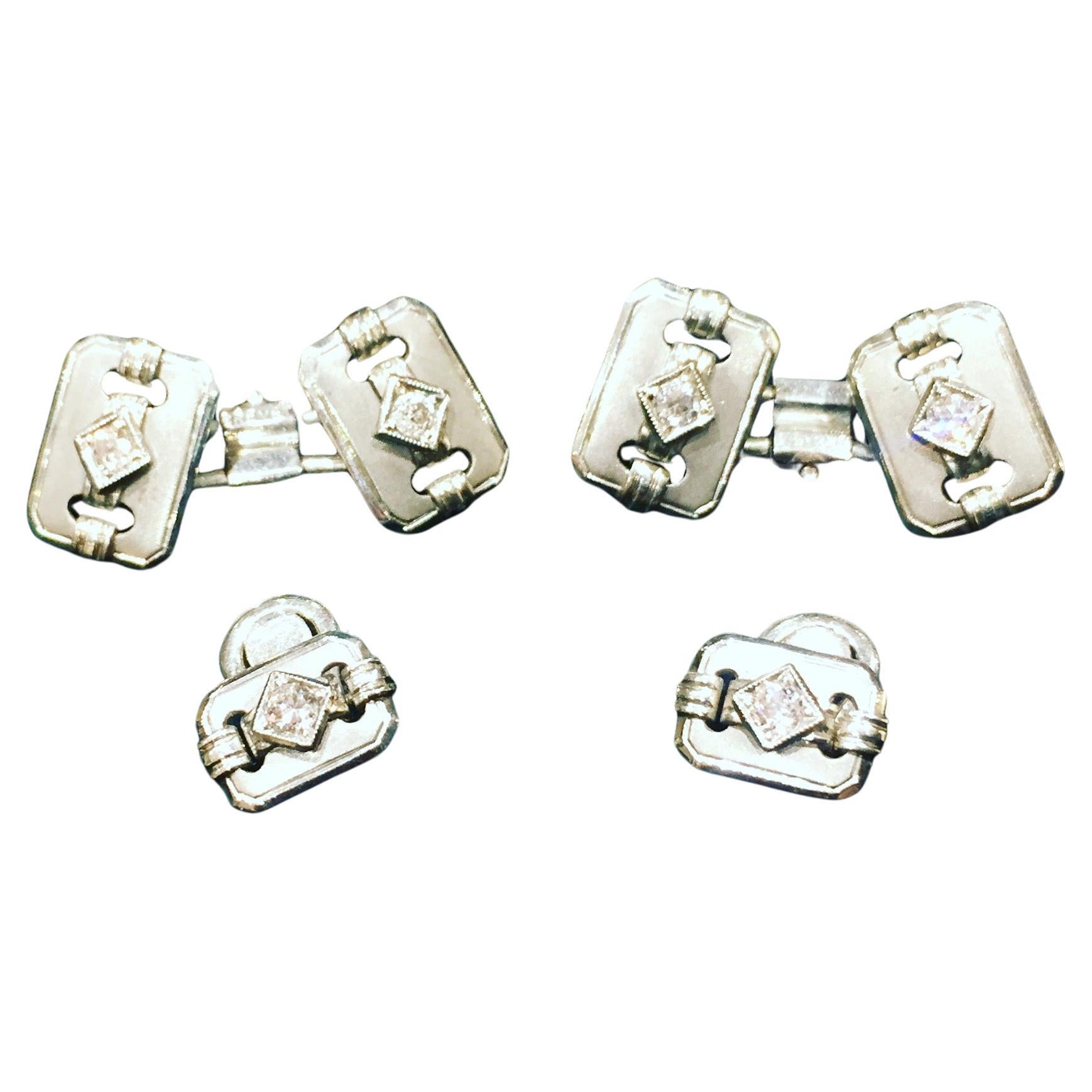 Deco Cufflinks In White Gold And Diamonds For Sale